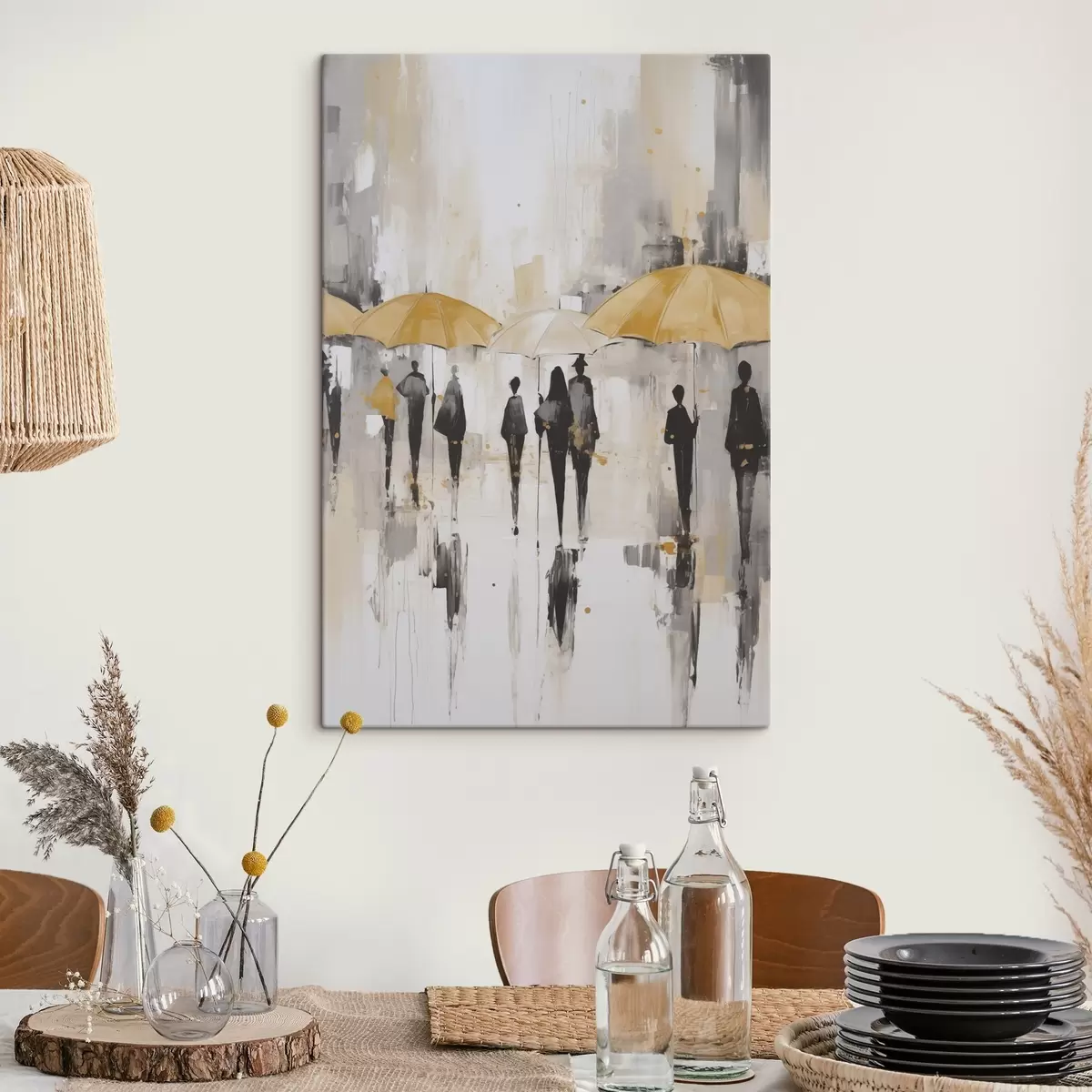 Tableau Abstraction de personnes avec des parapluies s46304
