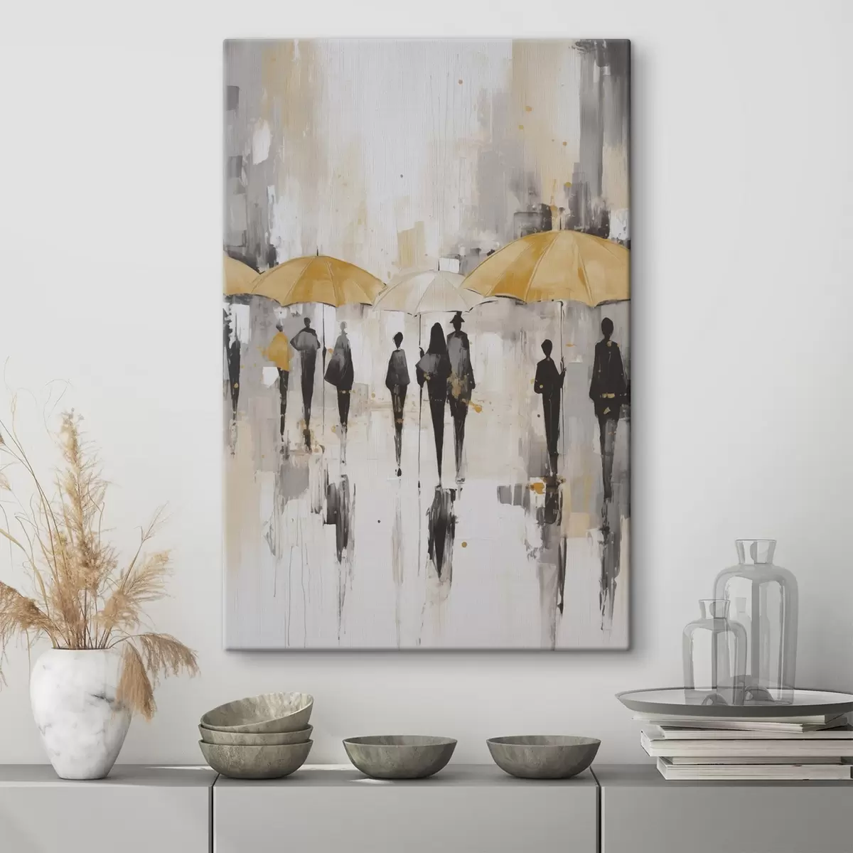 Tableau Abstraction de personnes avec des parapluies s46304