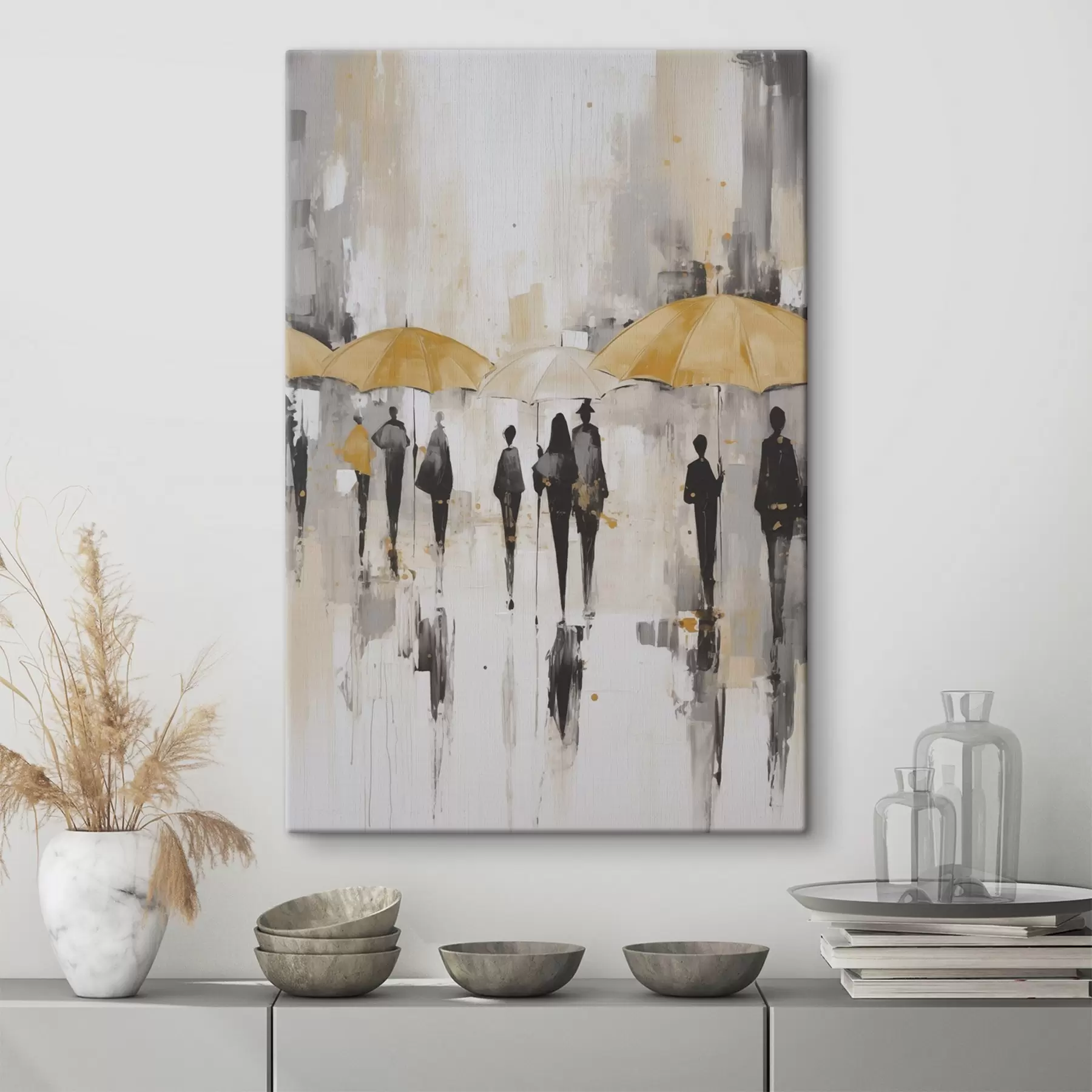 Tableau Abstraction de personnes avec des parapluies s46304