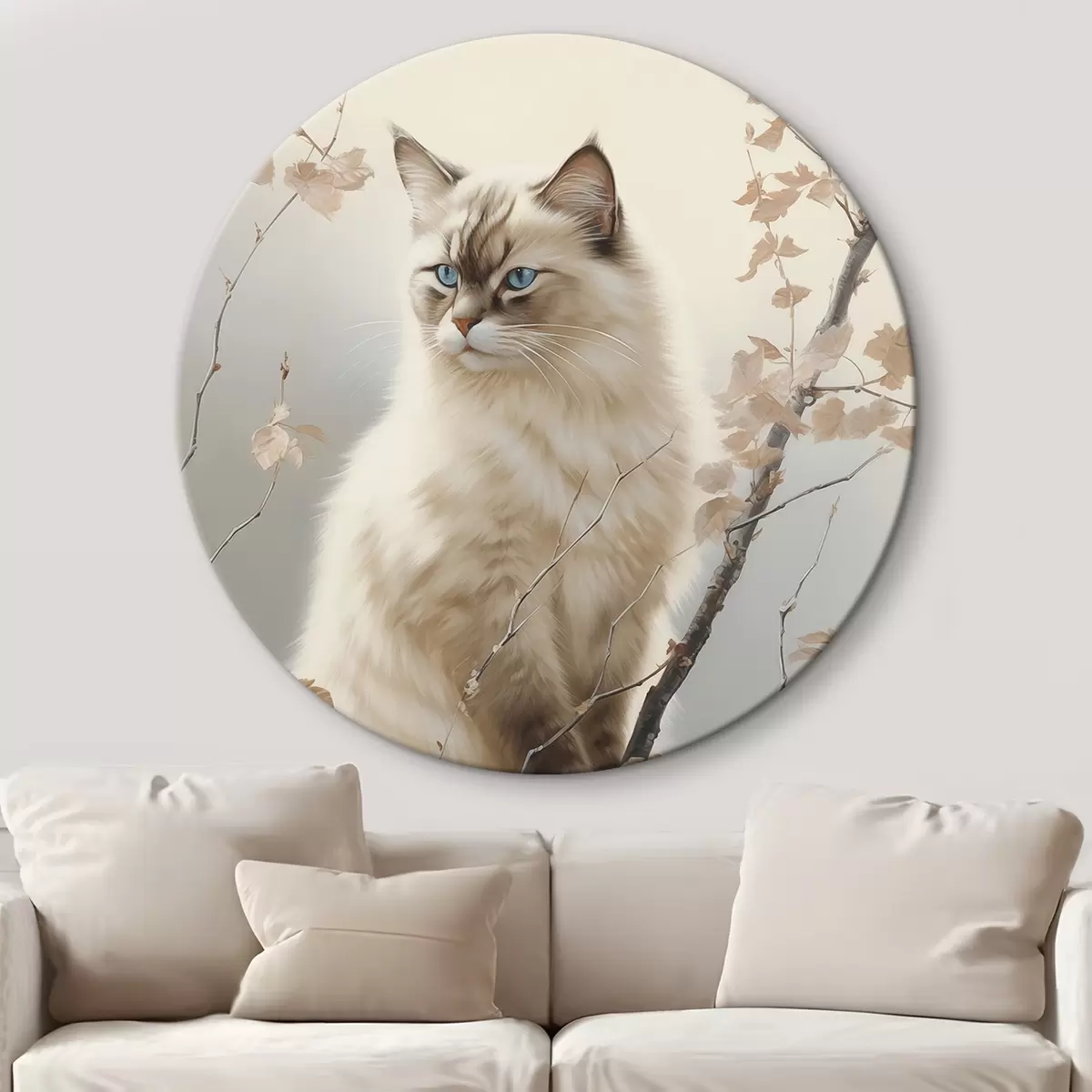 Tableaux rondes Un chat sur une branche d'arbre r46300