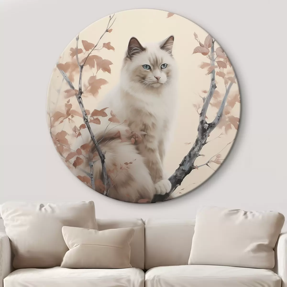 Tableaux rondes Le chat est assis sur un arbre r46301