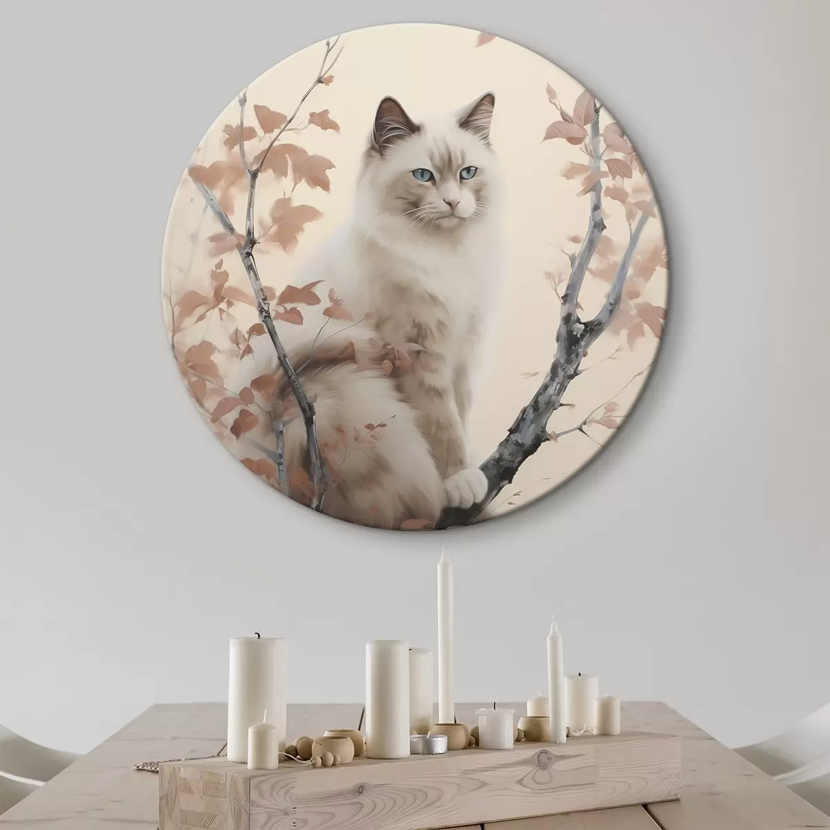Tableaux rondes Le chat est assis sur un arbre r46301