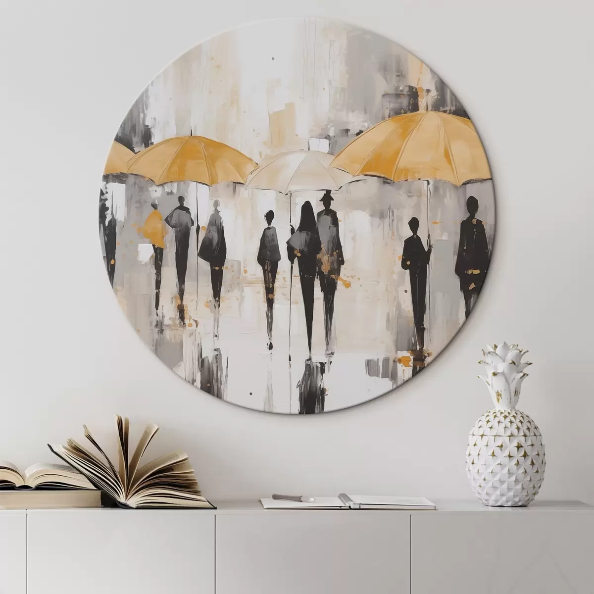Tableaux rondes Abstraction de personnes avec des parapluies r46304