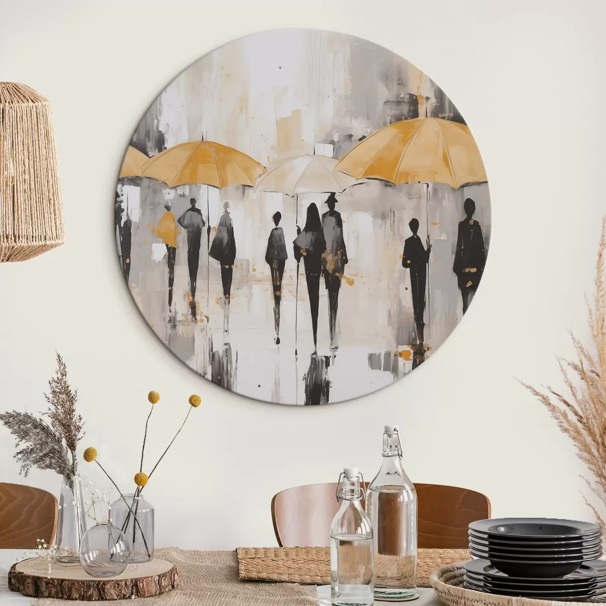 Tableaux rondes Abstraction de personnes avec des parapluies r46304
