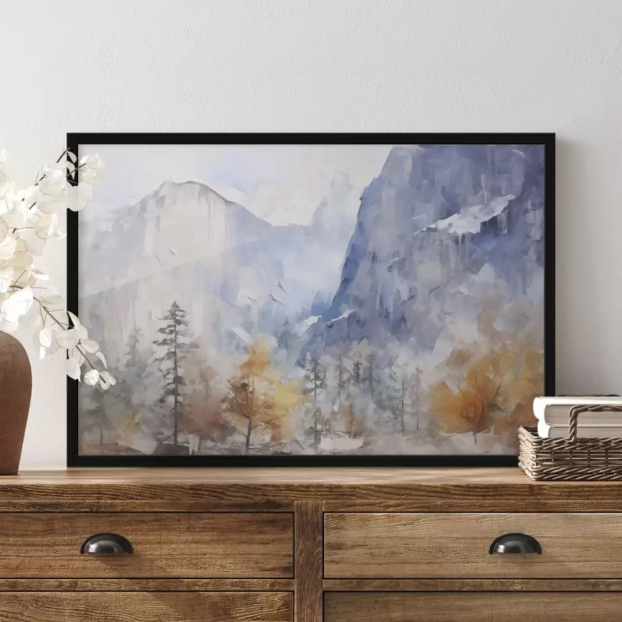 Papier peint Paysage abstrait d'une forêt devant des montagnes f46298