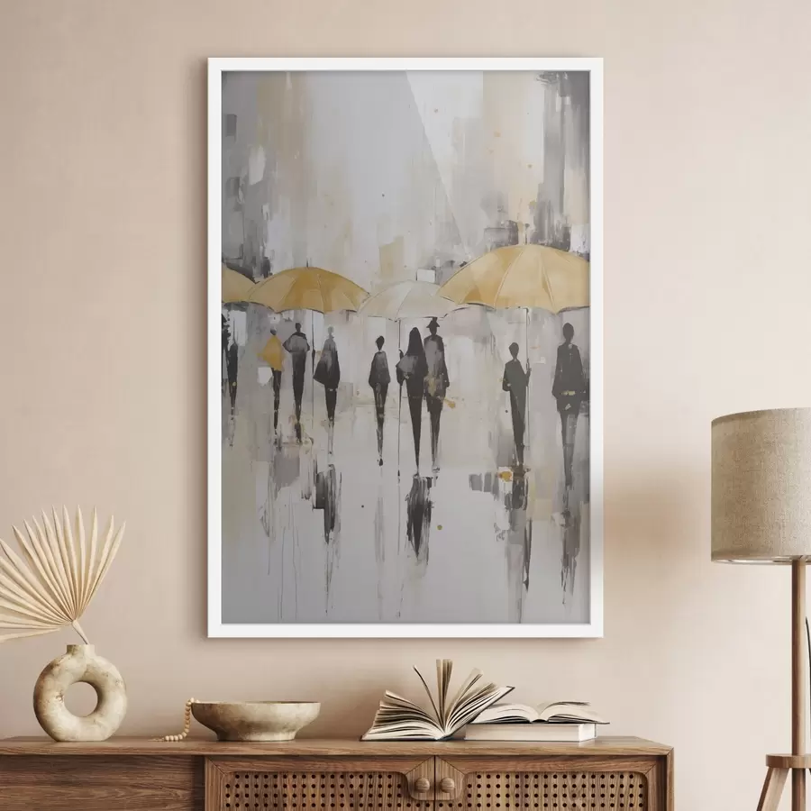 Papier peint Abstraction de personnes avec des parapluies f46304