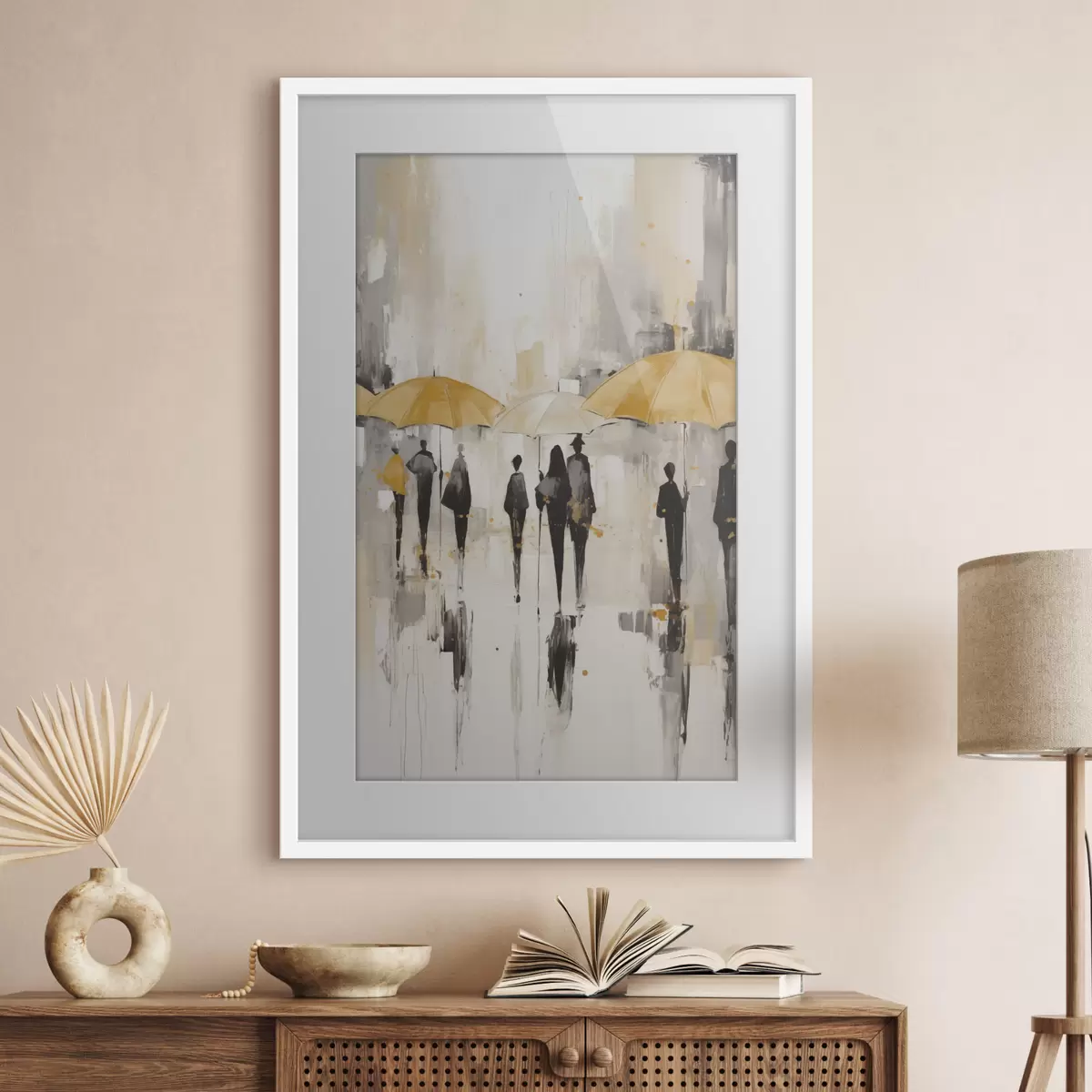 Poster Abstraction de personnes avec des parapluies f46304