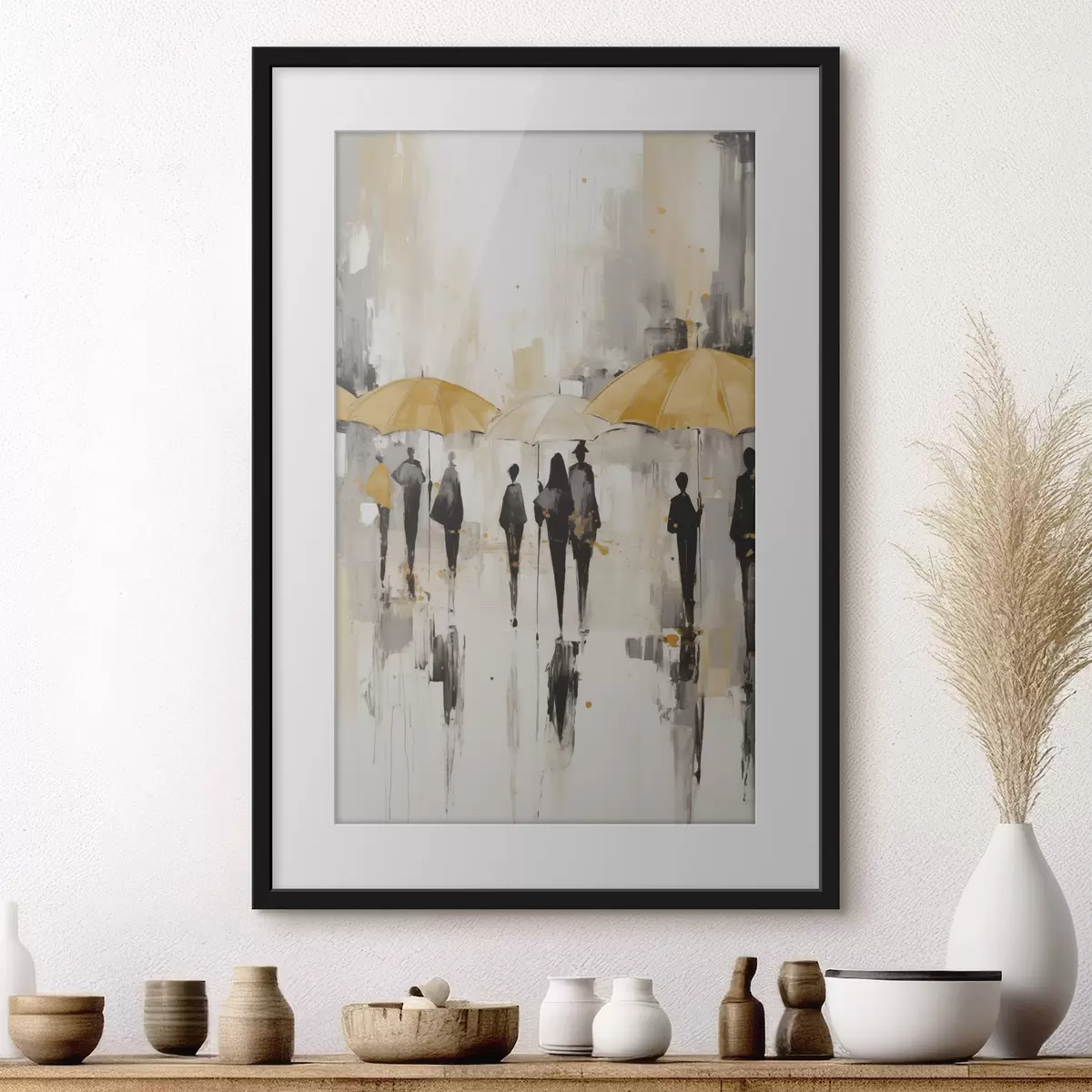 Poster Abstraction de personnes avec des parapluies f46304