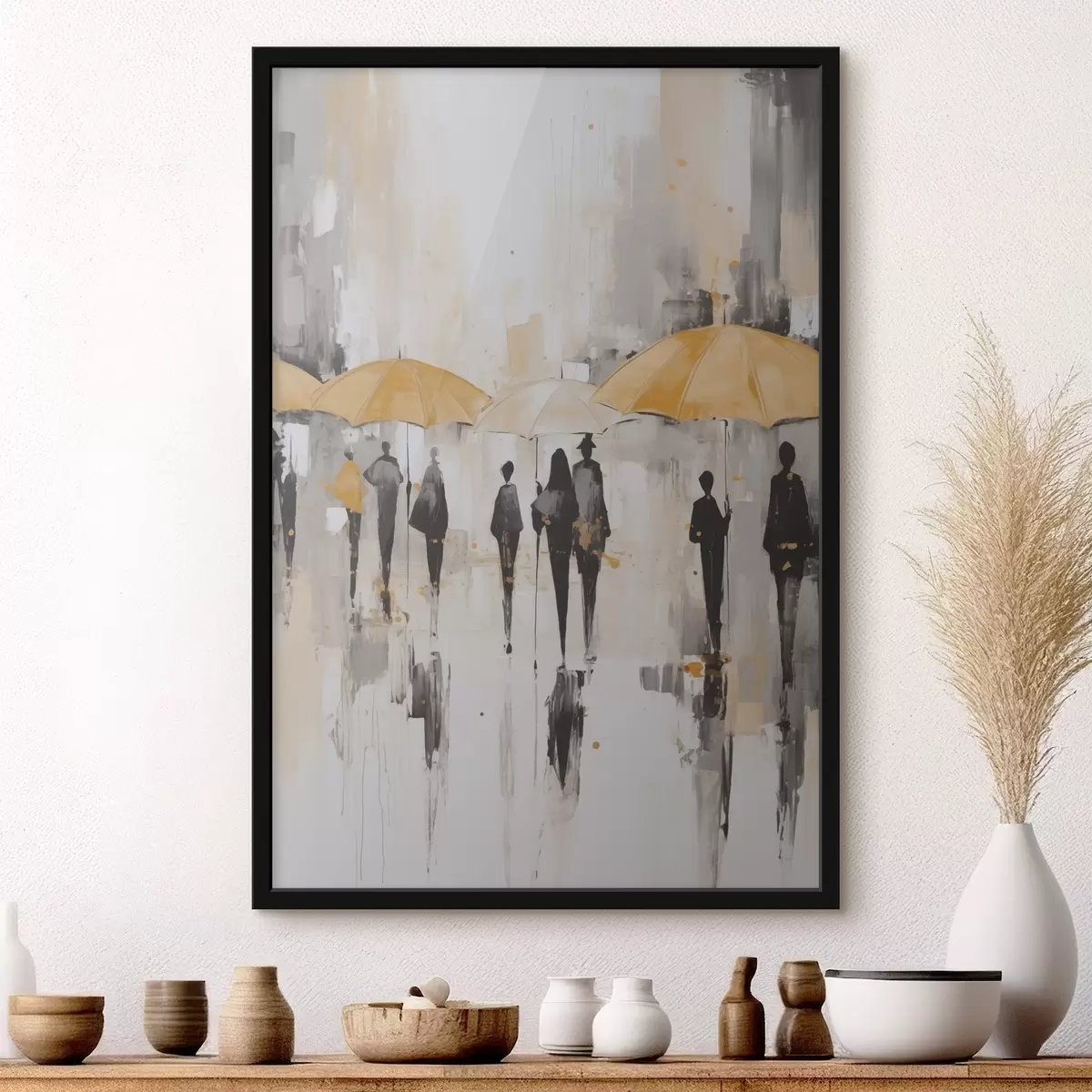 Poster Abstraction de personnes avec des parapluies f46304