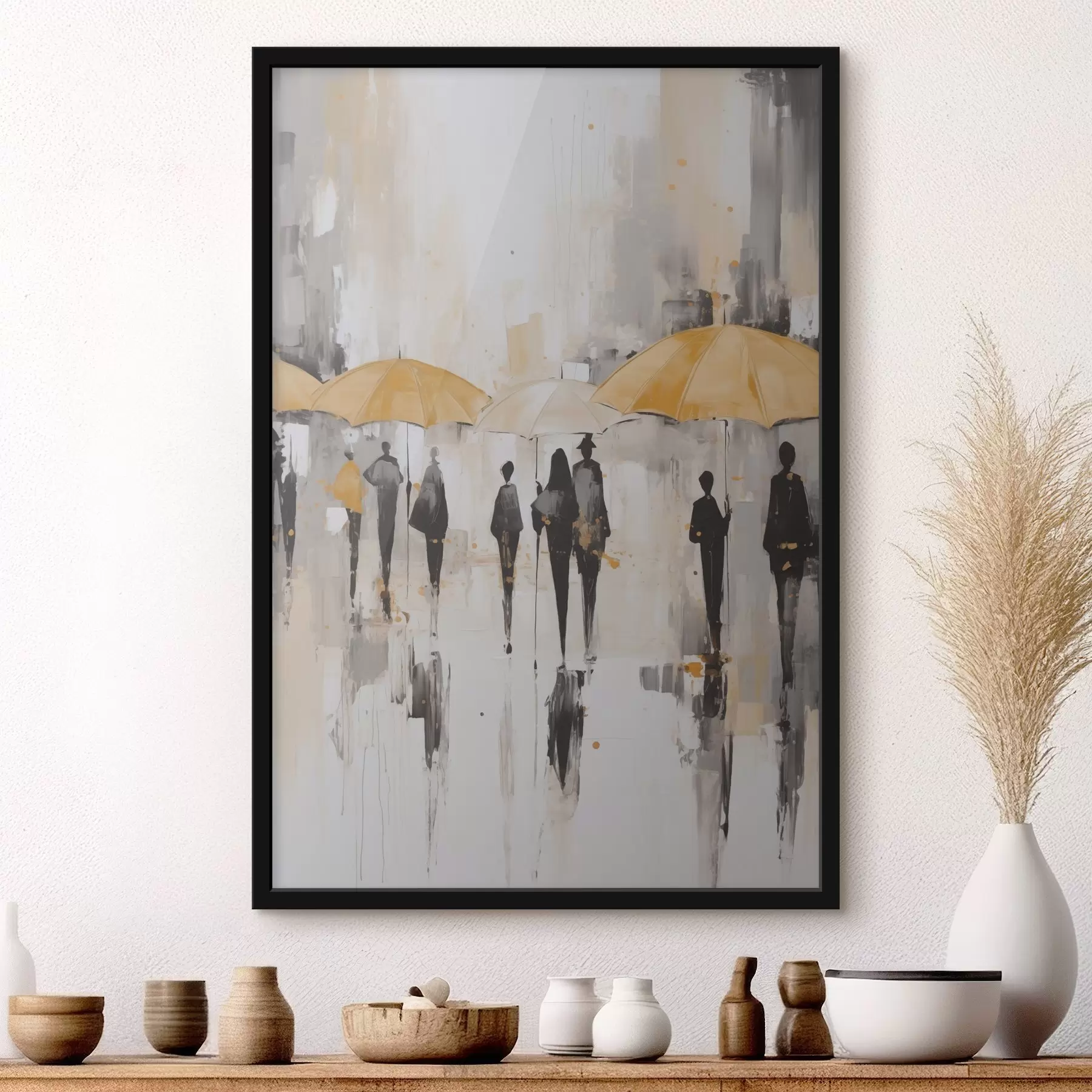 Papier peint Abstraction de personnes avec des parapluies f46304