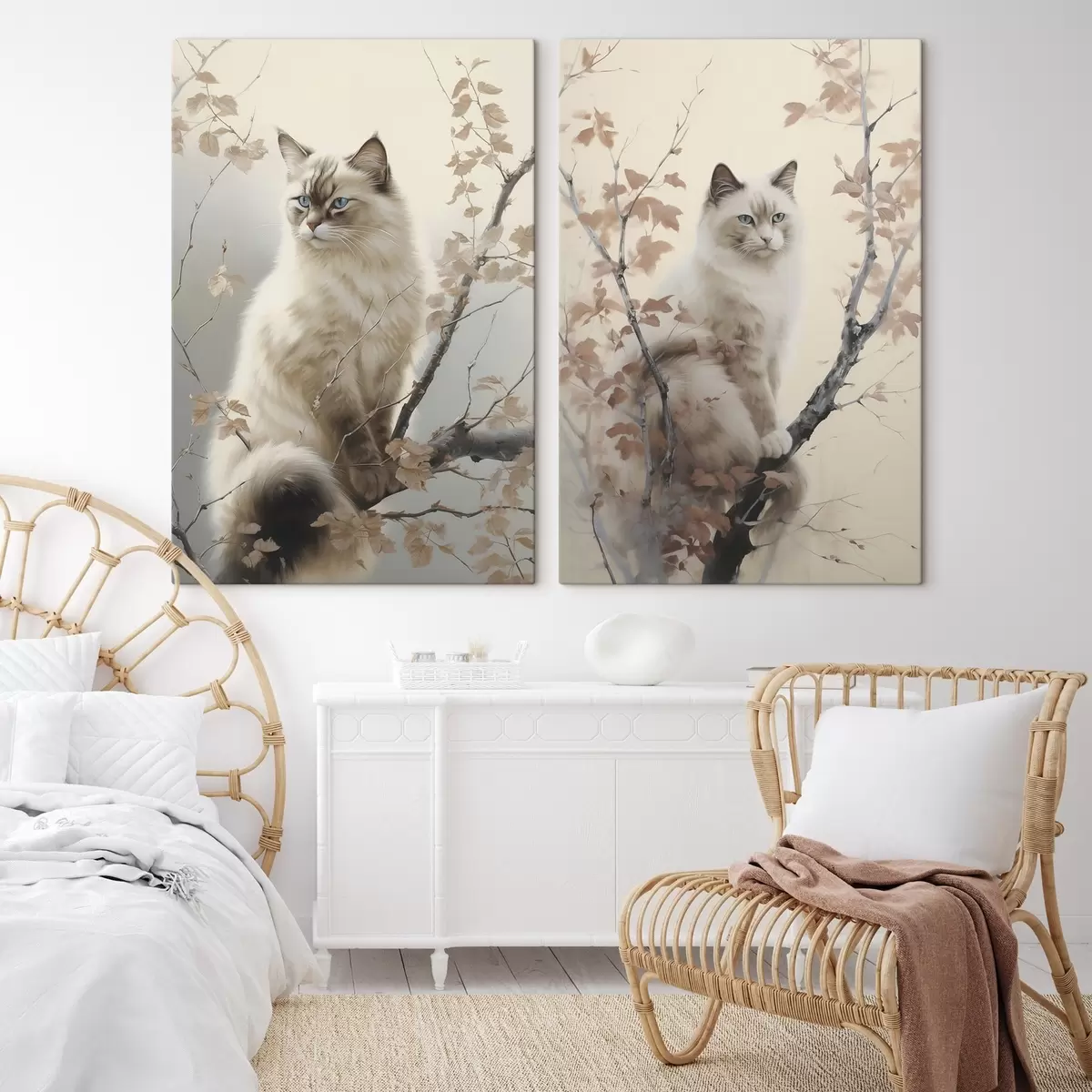 Tableau Un chat sur une branche d'arbre m00871