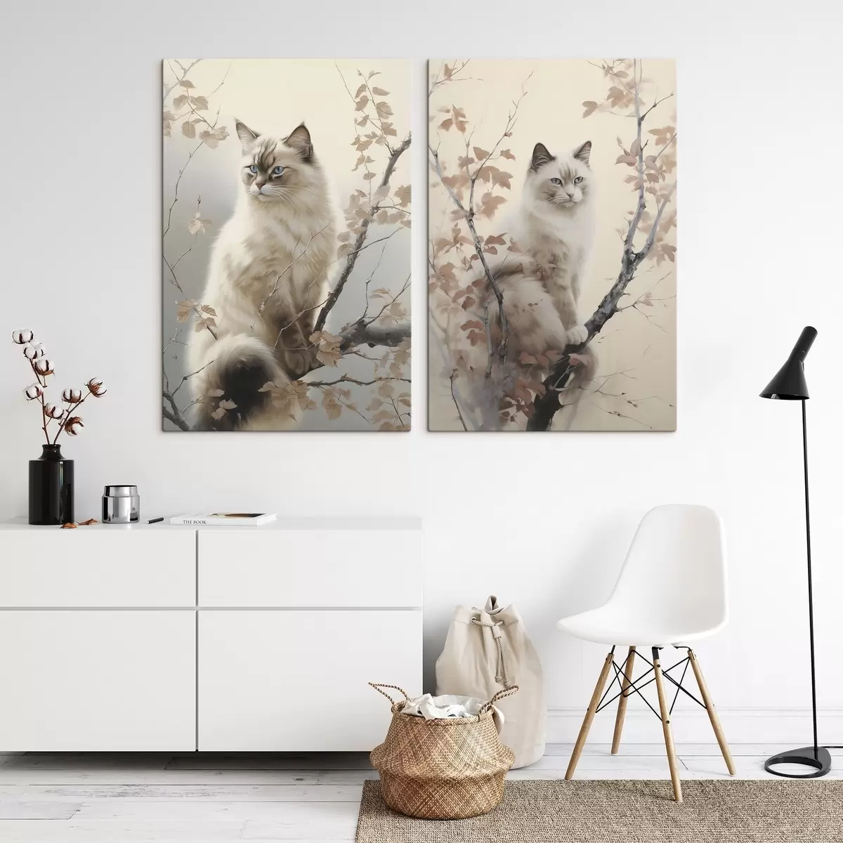 Tableau Un chat sur une branche d'arbre m00871