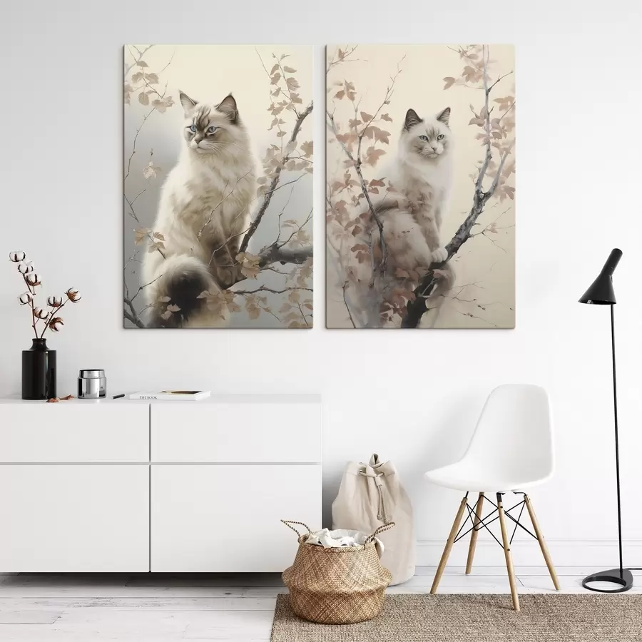Tableau Un chat sur une branche d'arbre m00871