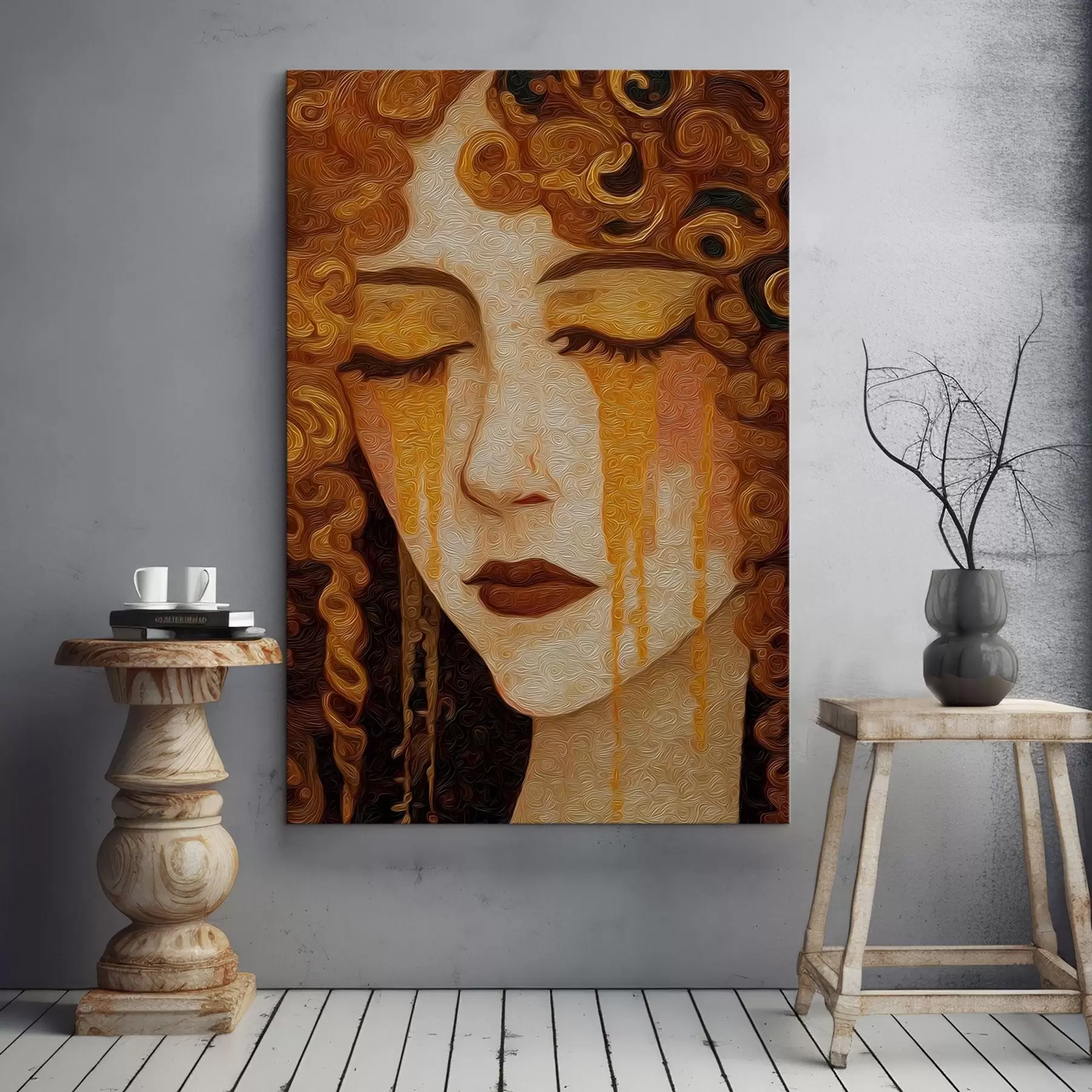 Tableau Portrait de femme aux cheveux roux et au maquillage décoratif s46149