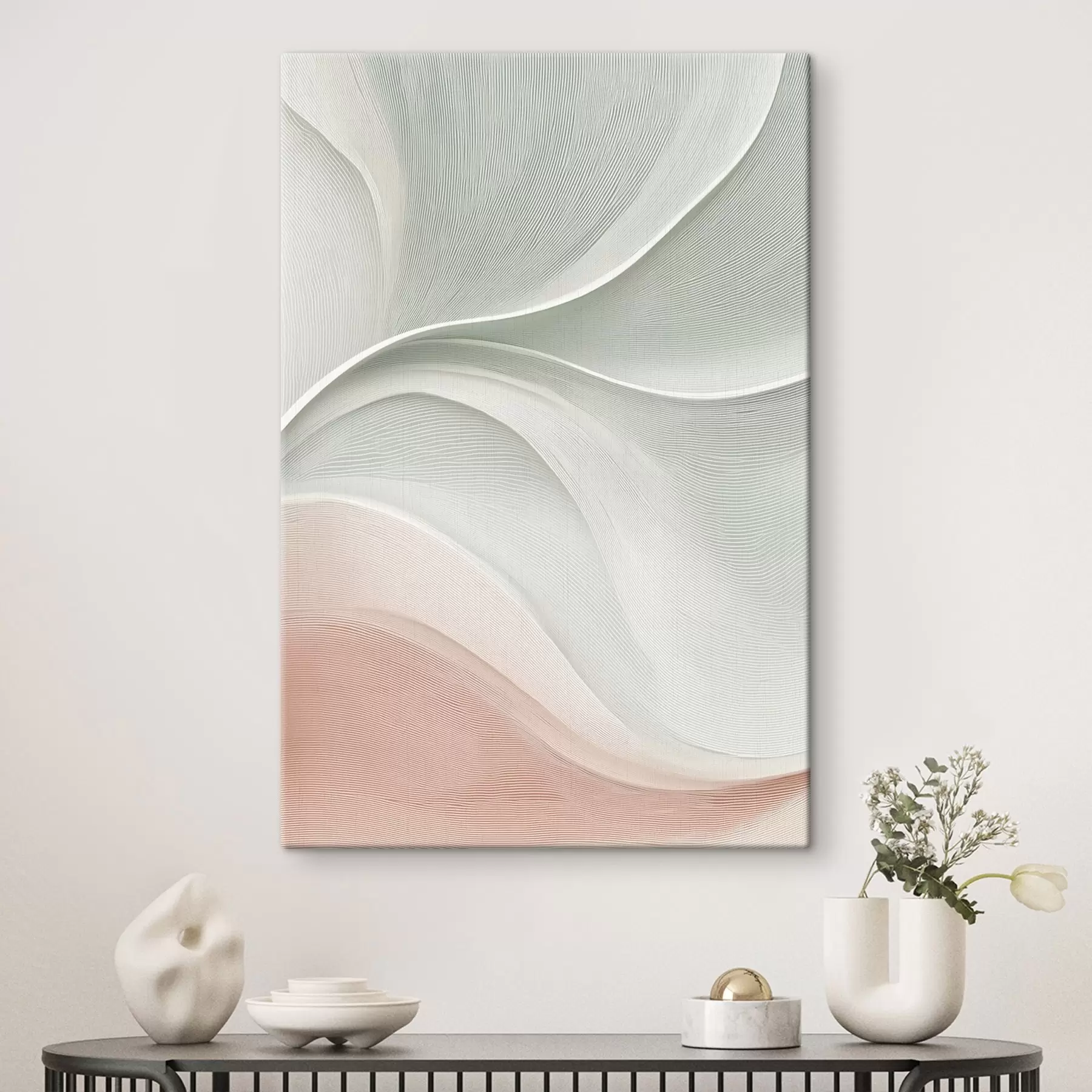 Tableau Vagues abstraites dans des tons chauds rose-beige s46152