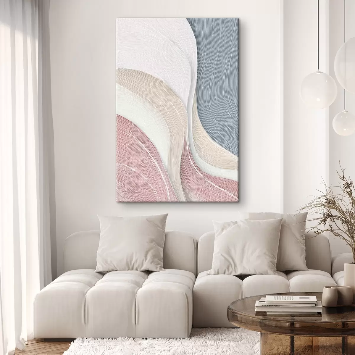 Tableau Légères vagues abstraites dans des tons rose pâle et gris-blanc s46153
