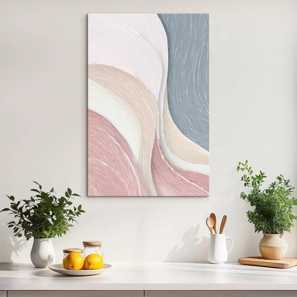 Tableau Légères vagues abstraites dans des tons rose pâle et gris-blanc s46153