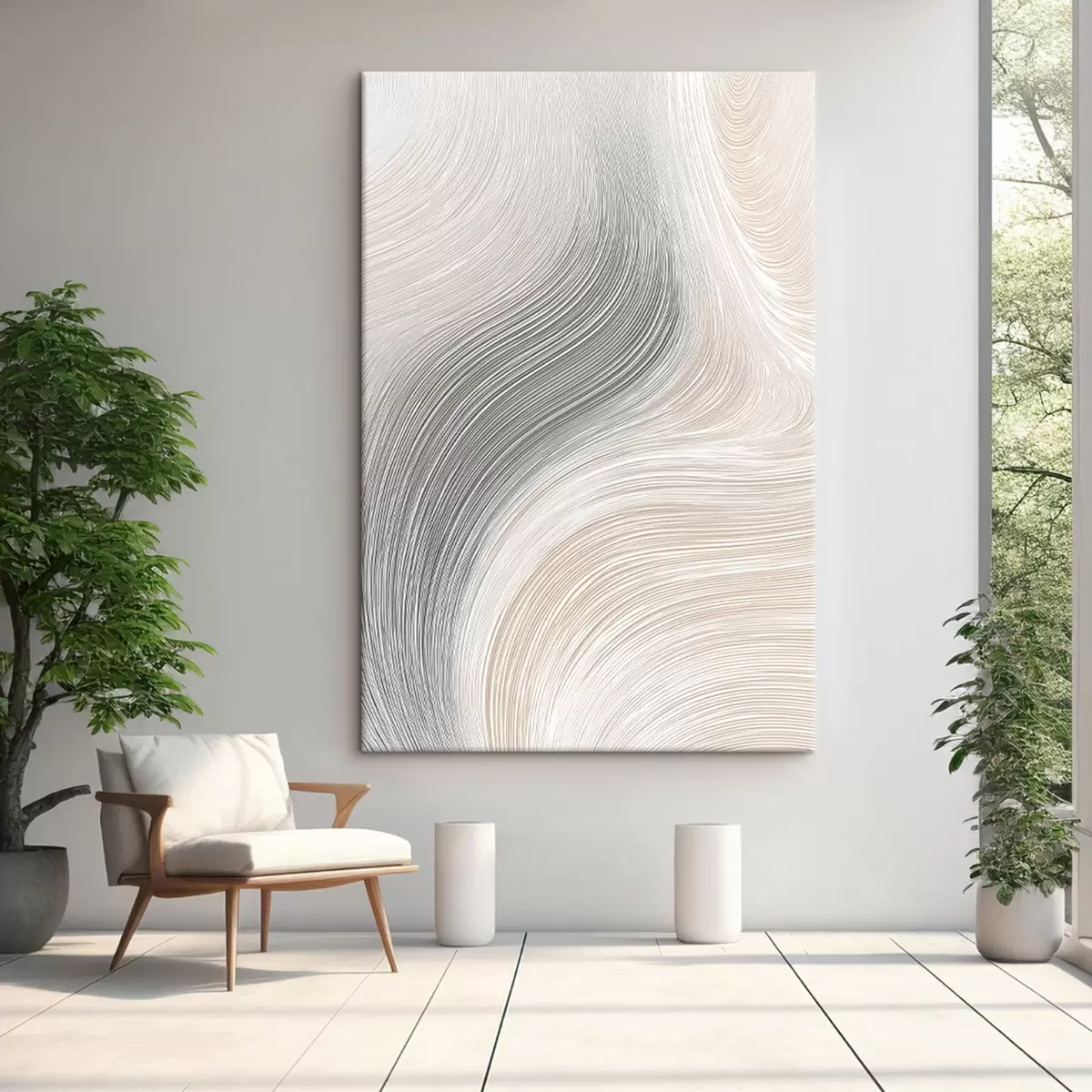 Tableau Lignes abstraites et fluides dans des tons neutres s46154