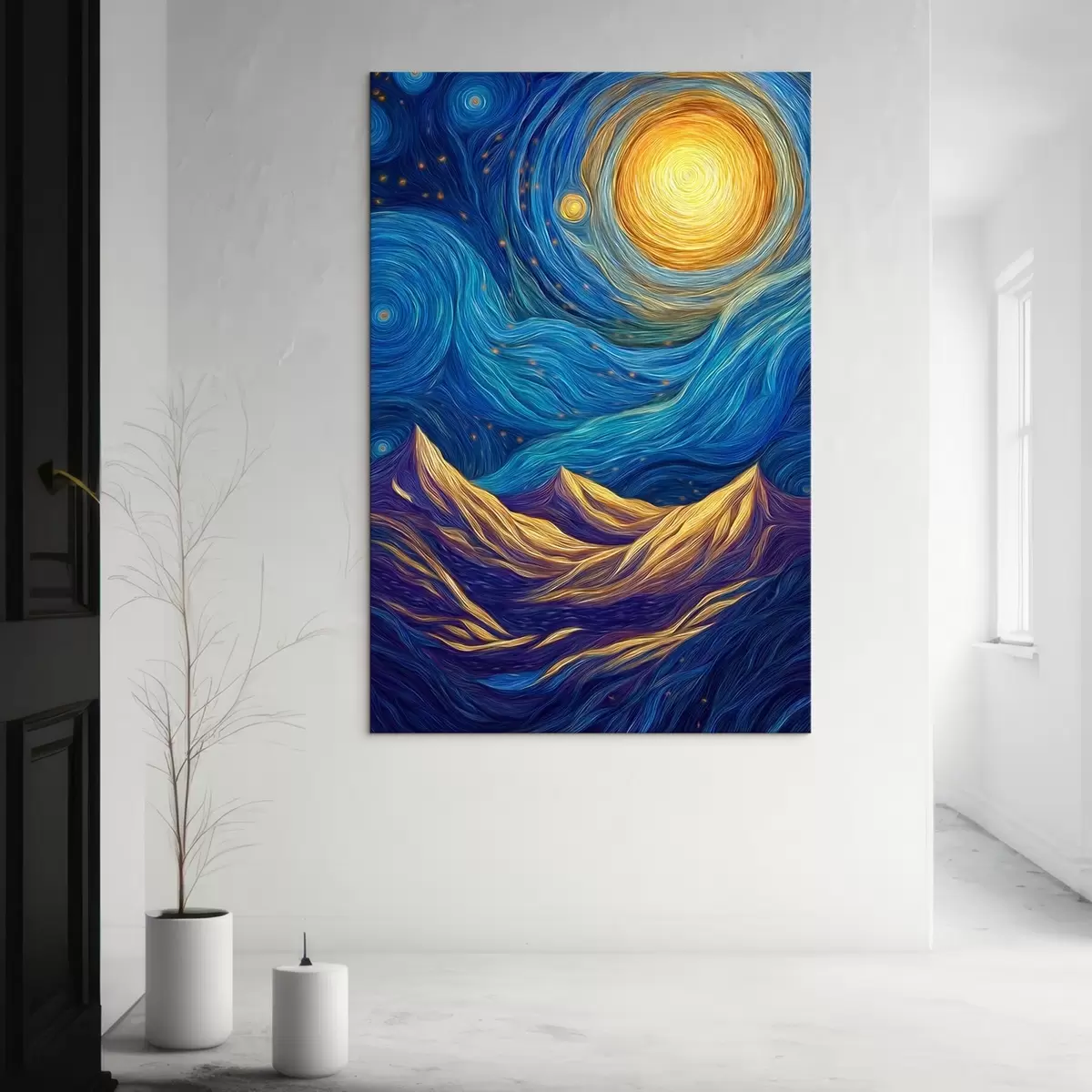 Tableau Ciel étoilé lumineux au-dessus des sommets montagneux s46168