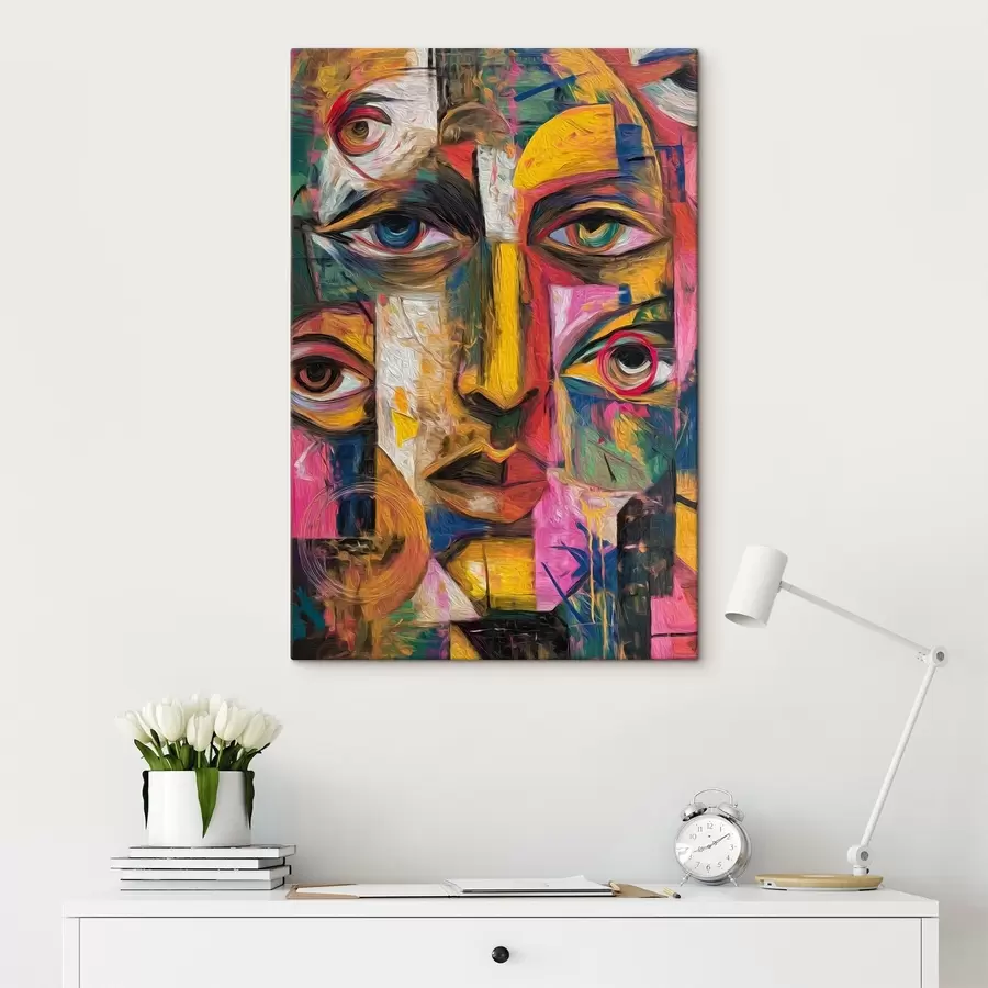 Tableau Visage abstrait avec des formes géométriques lumineuses s46175