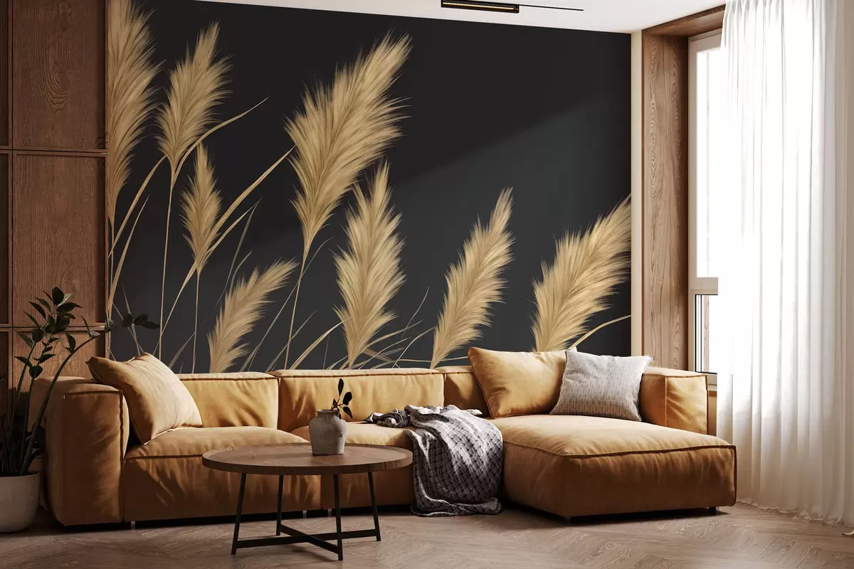 Papier peint Épis de blé duveteux sur fond sombre w04734