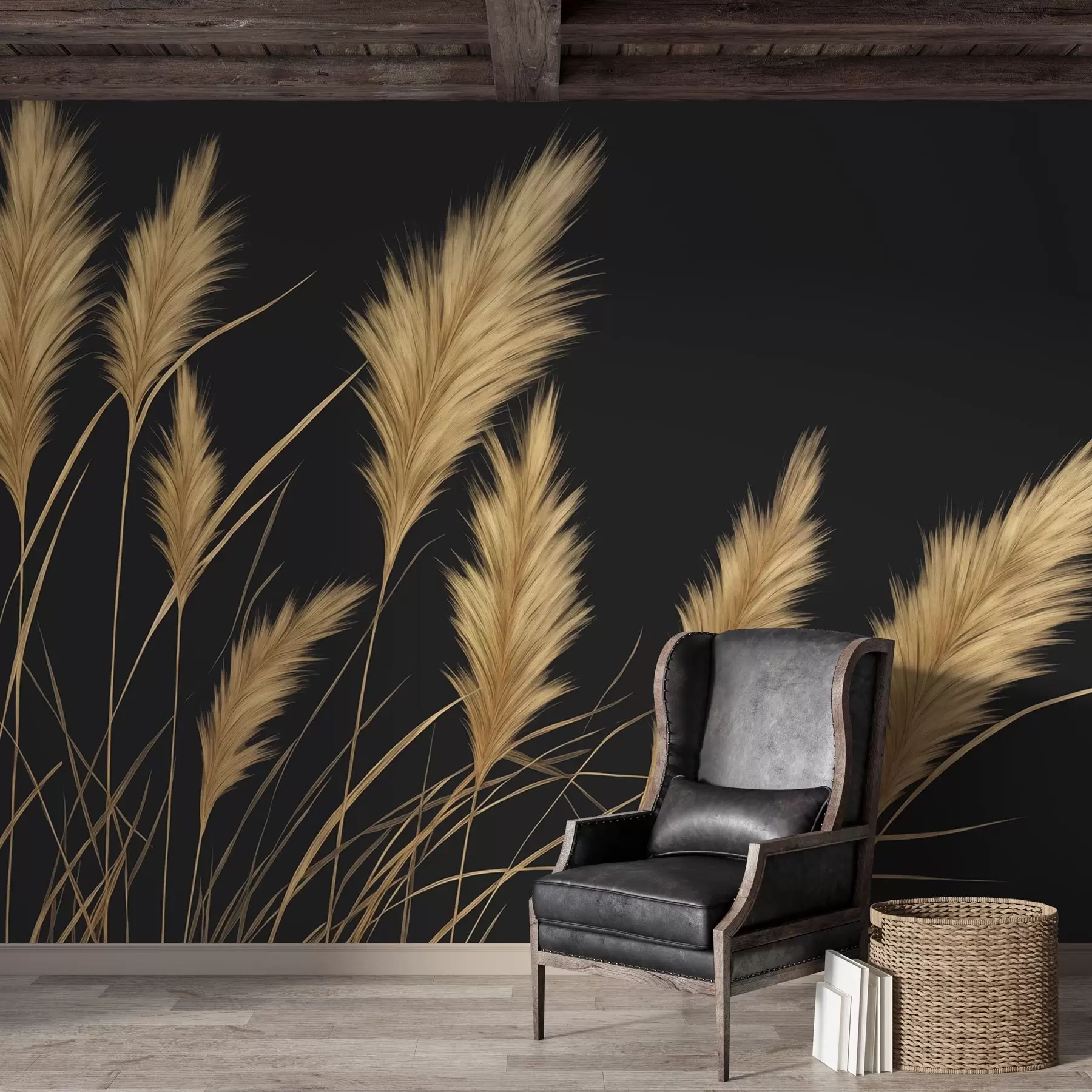 Papier peint Épis de blé duveteux sur fond sombre w04734