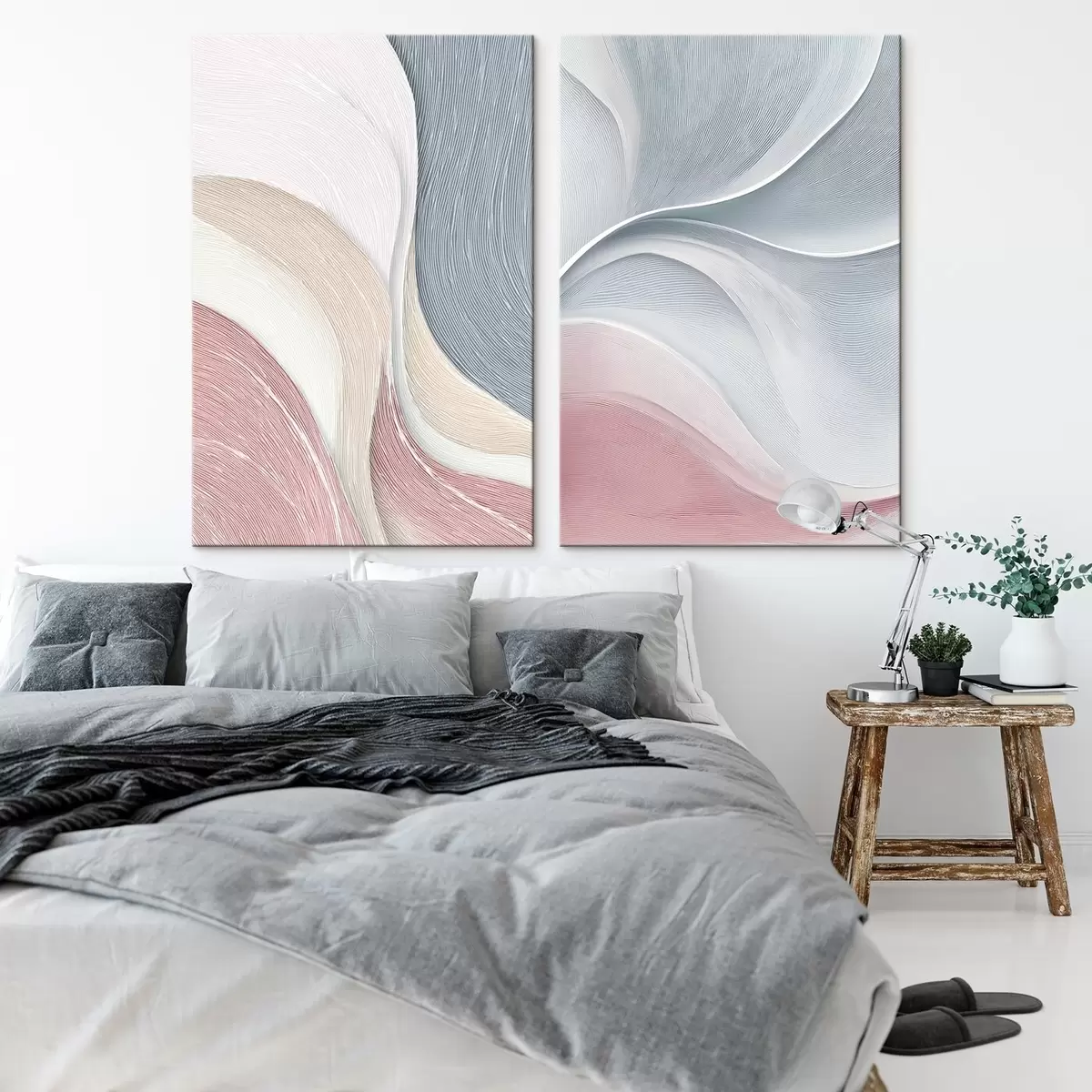 Tableau Vagues abstraites dans les tons rose-beige-bleu m00874