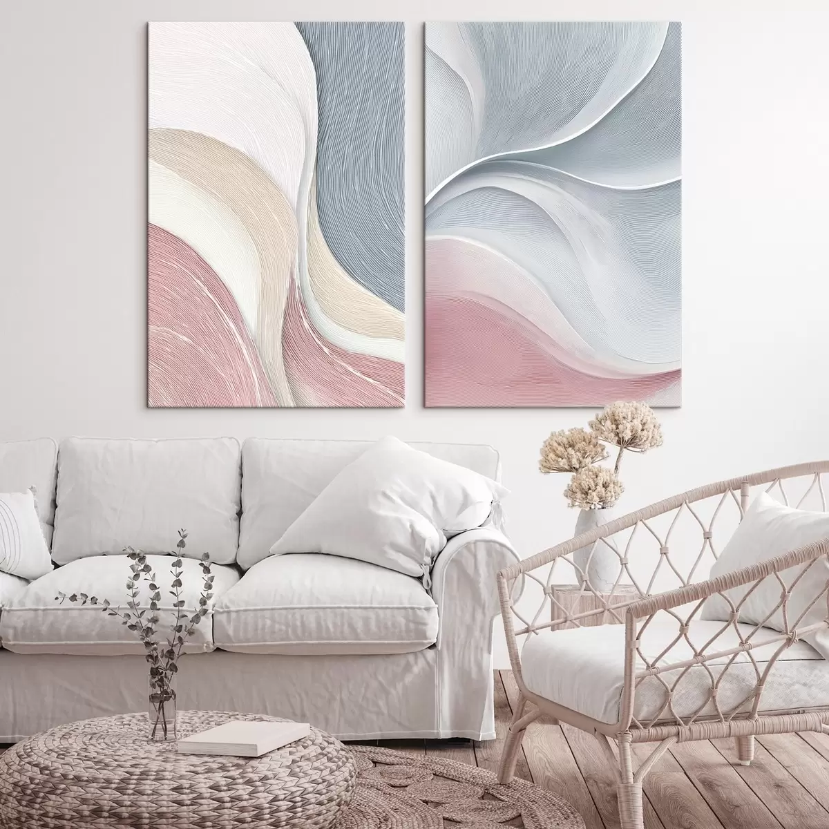 Tableau Vagues abstraites dans les tons rose-beige-bleu m00874