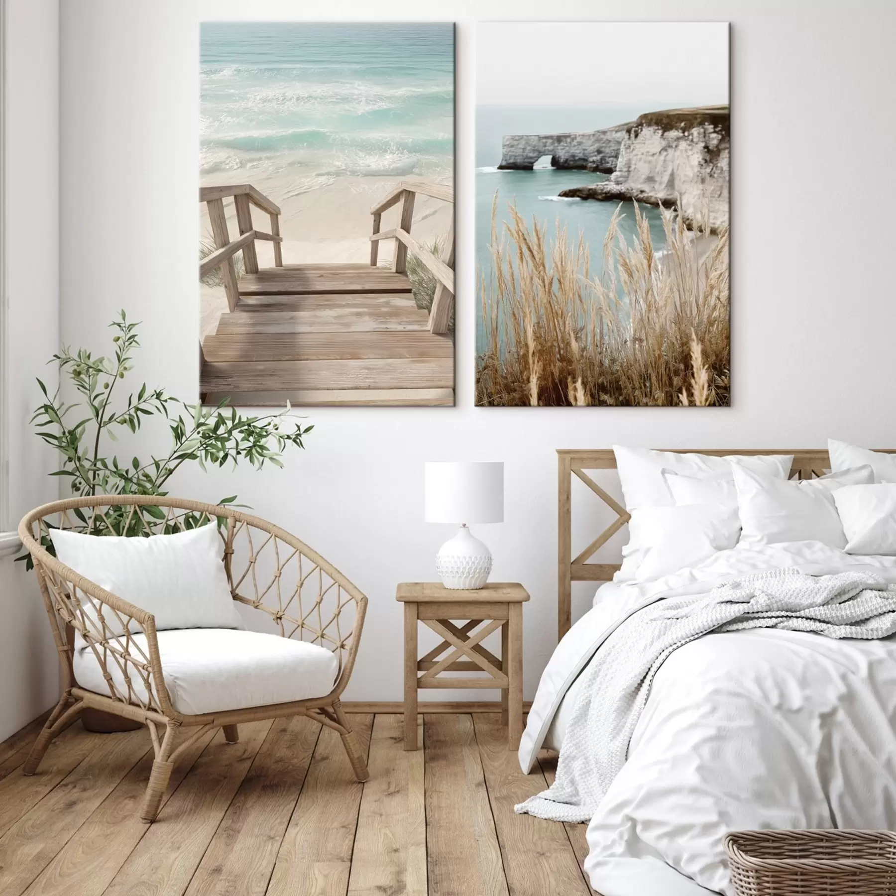 Tableau Falaises côtières et herbes sèches au bord d'une mer turquoise m00875