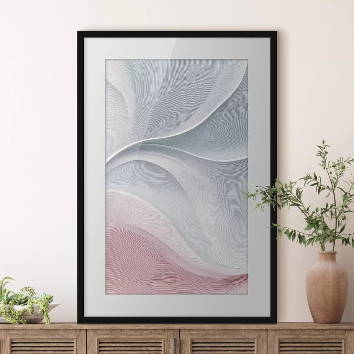 Poster Vagues abstraites dans des tons chauds rose-beige f46152