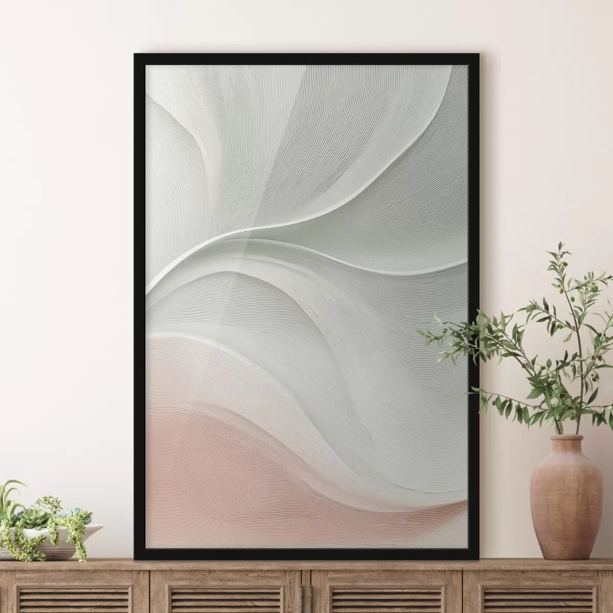 Poster Vagues abstraites dans des tons chauds rose-beige f46152