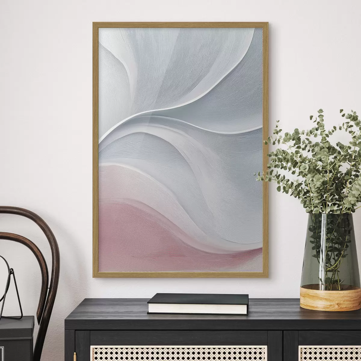 Poster Vagues abstraites dans des tons chauds rose-beige f46152