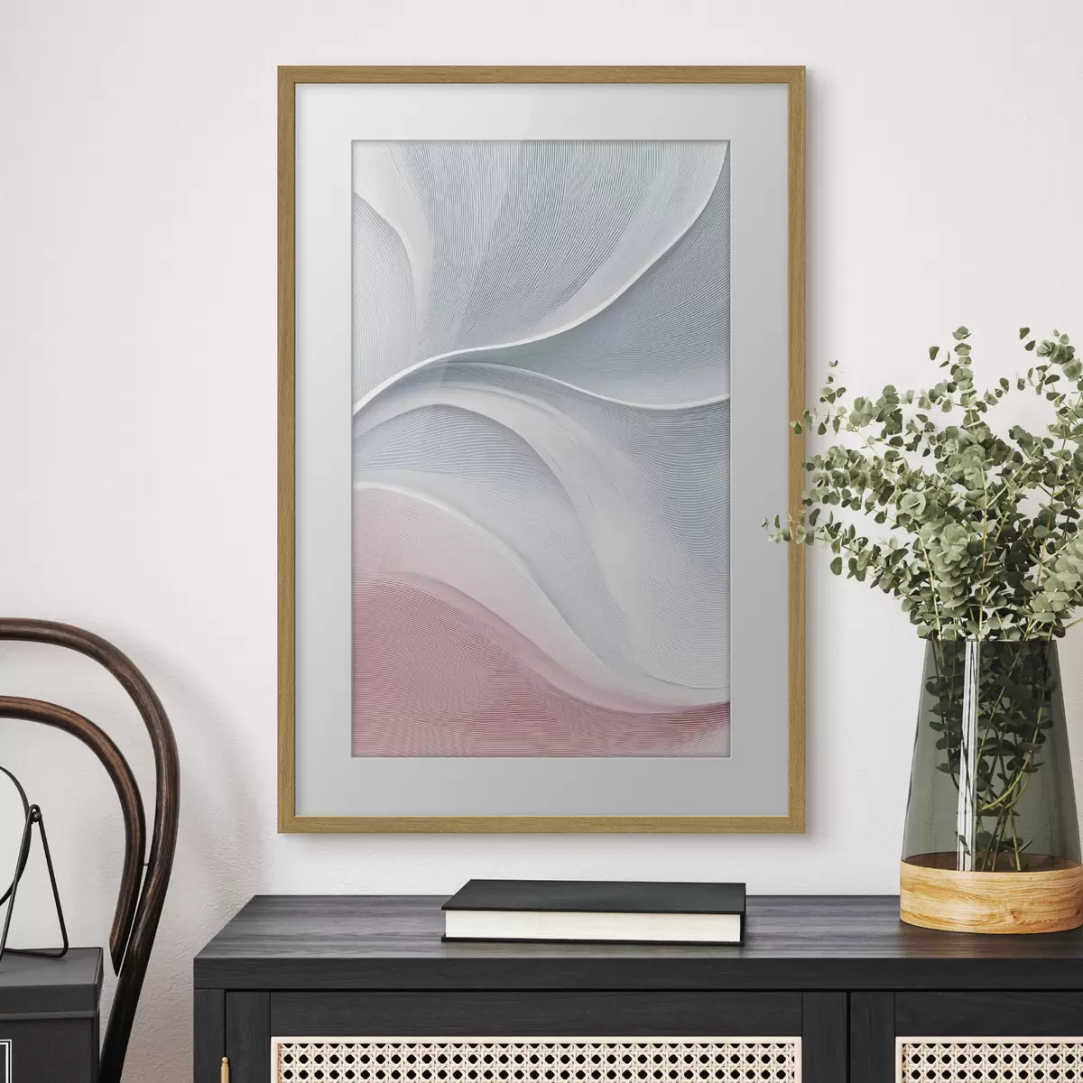 Poster Vagues abstraites dans des tons chauds rose-beige f46152