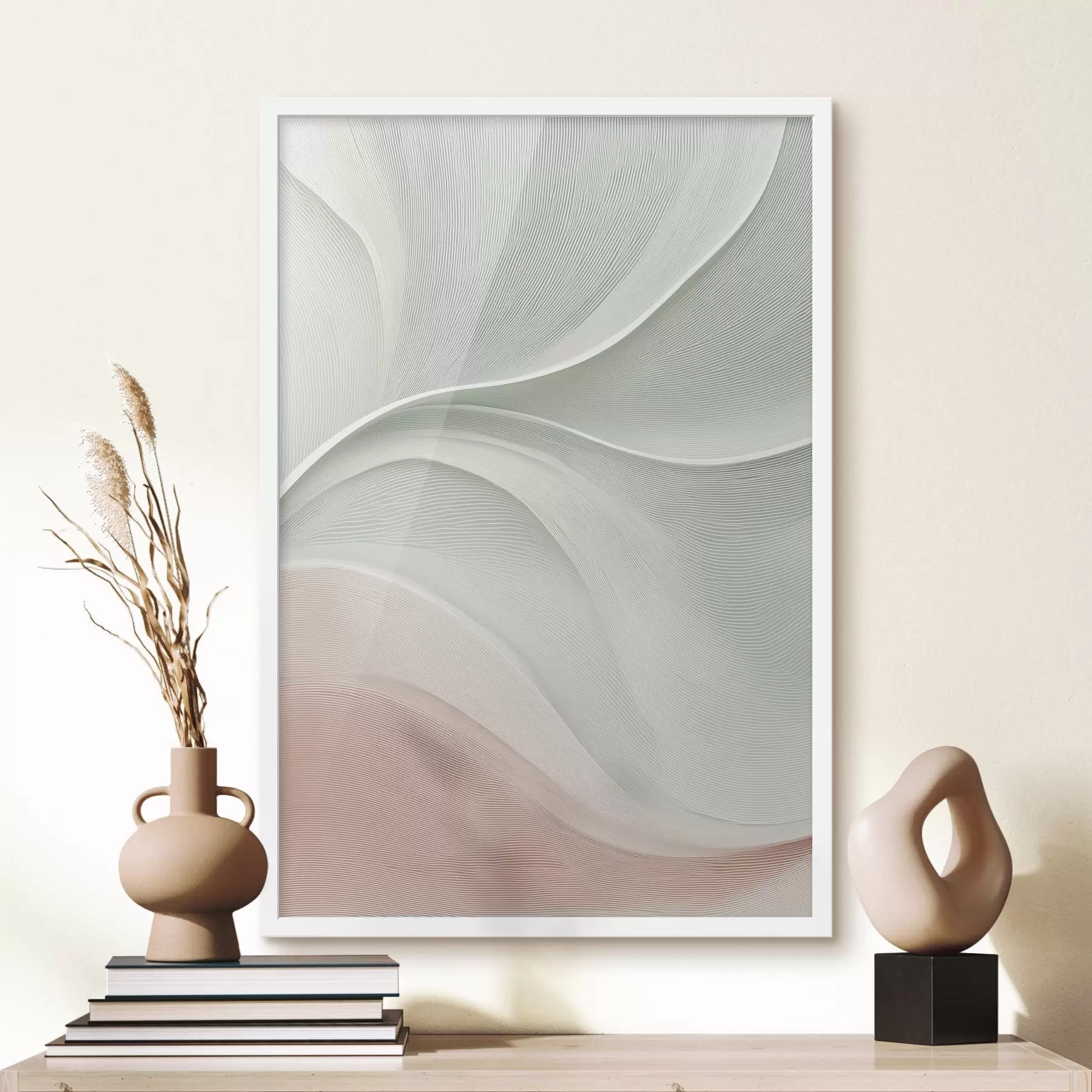 Papier peint Vagues abstraites dans des tons chauds rose-beige f46152