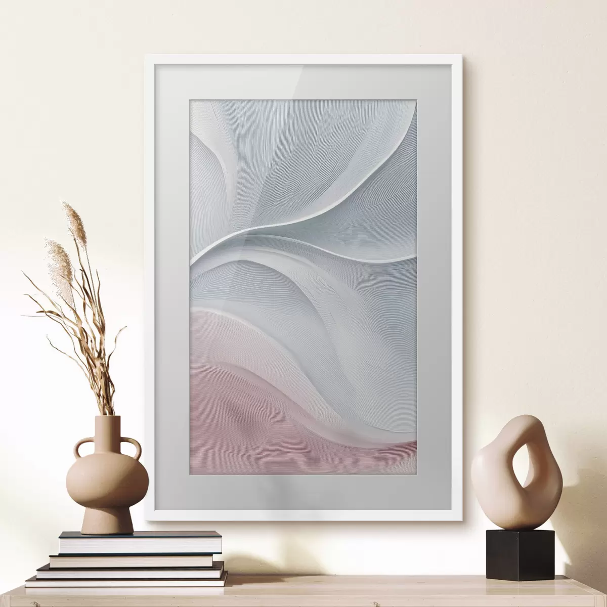 Poster Vagues abstraites dans des tons chauds rose-beige f46152