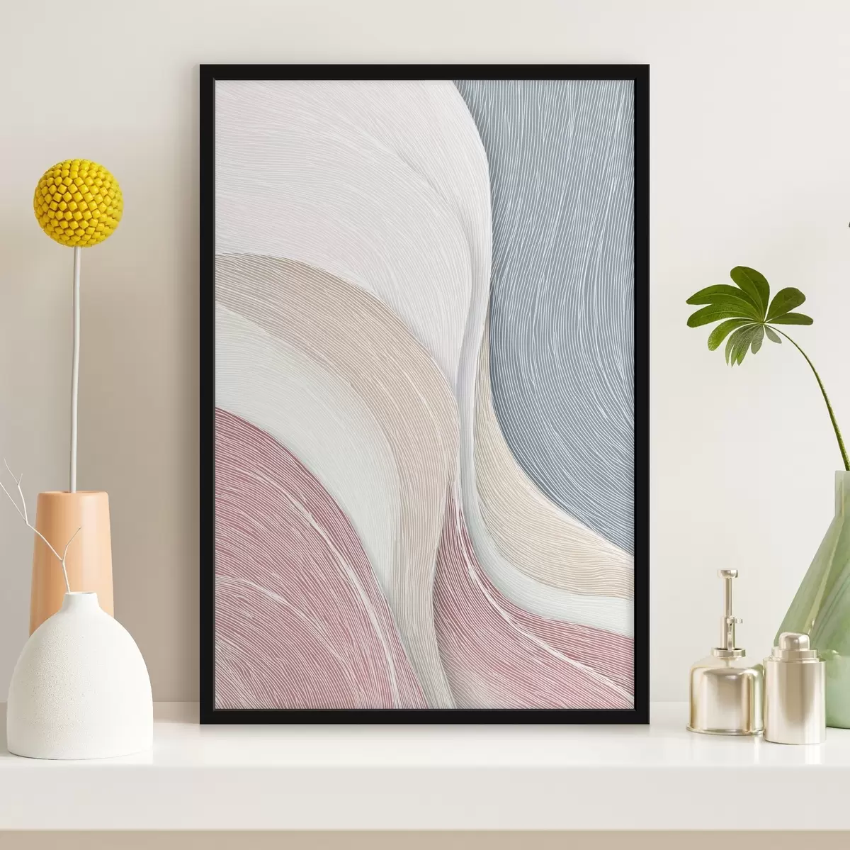 Poster Légères vagues abstraites dans des tons rose pâle et gris-blanc f46153
