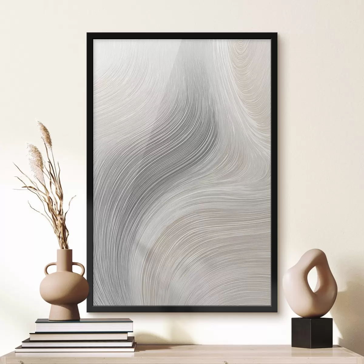 Poster Lignes abstraites et fluides dans des tons neutres f46154