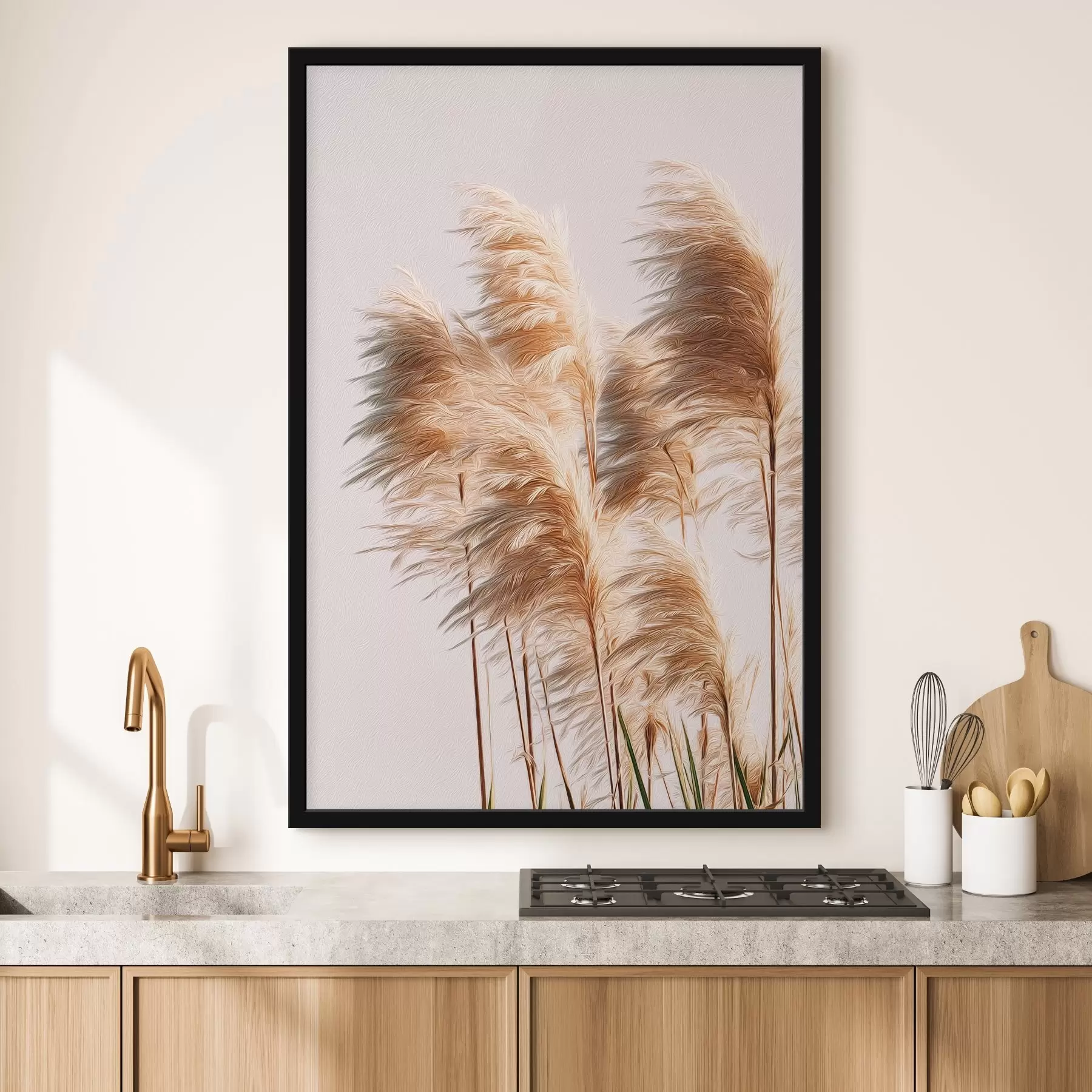 Papier peint Herbes décoratives duveteuses sur fond clair f46157