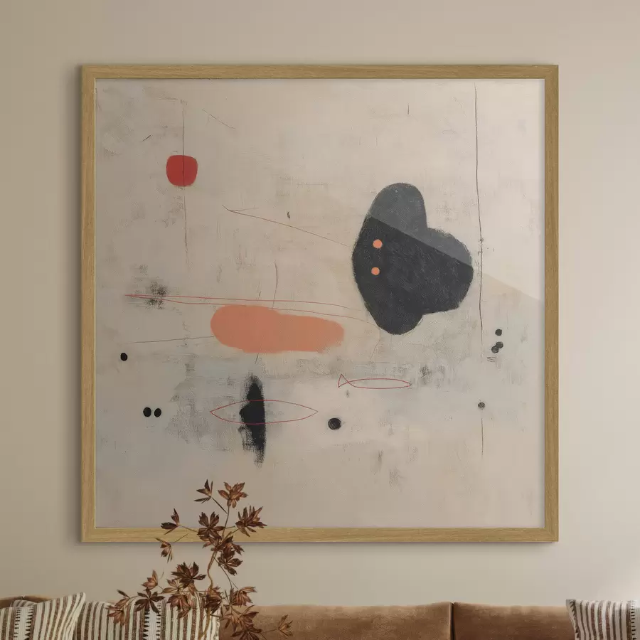 Papier peint Dessin abstrait minimaliste avec des accents noirs et corail f46159