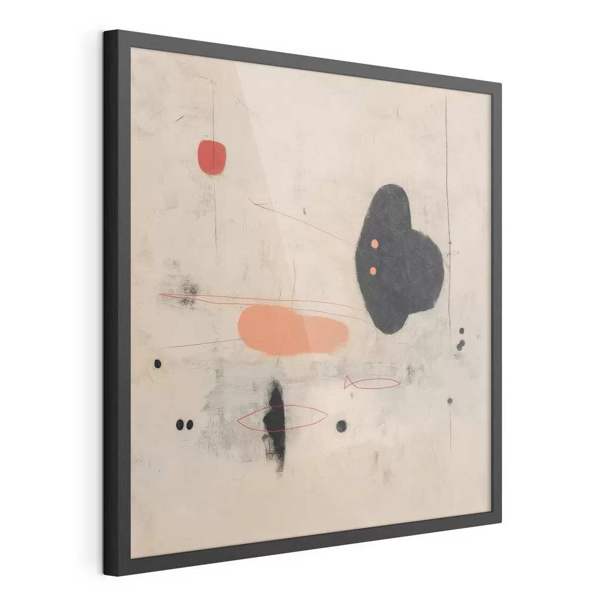 Poster Dessin abstrait minimaliste avec des accents noirs et corail f46159