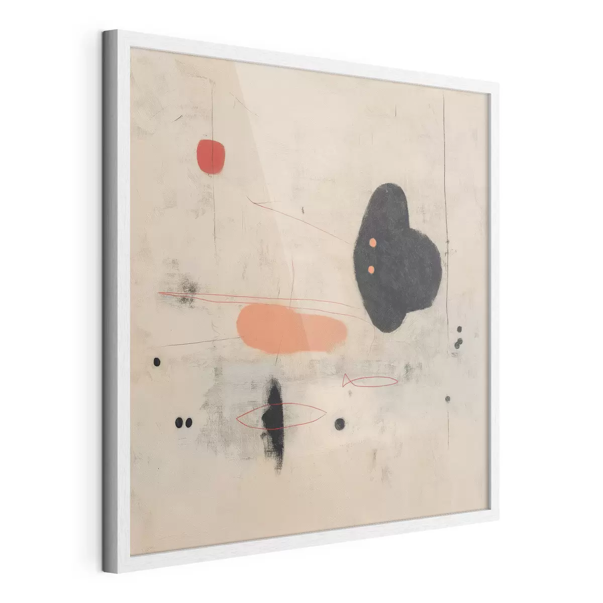 Poster Dessin abstrait minimaliste avec des accents noirs et corail f46159