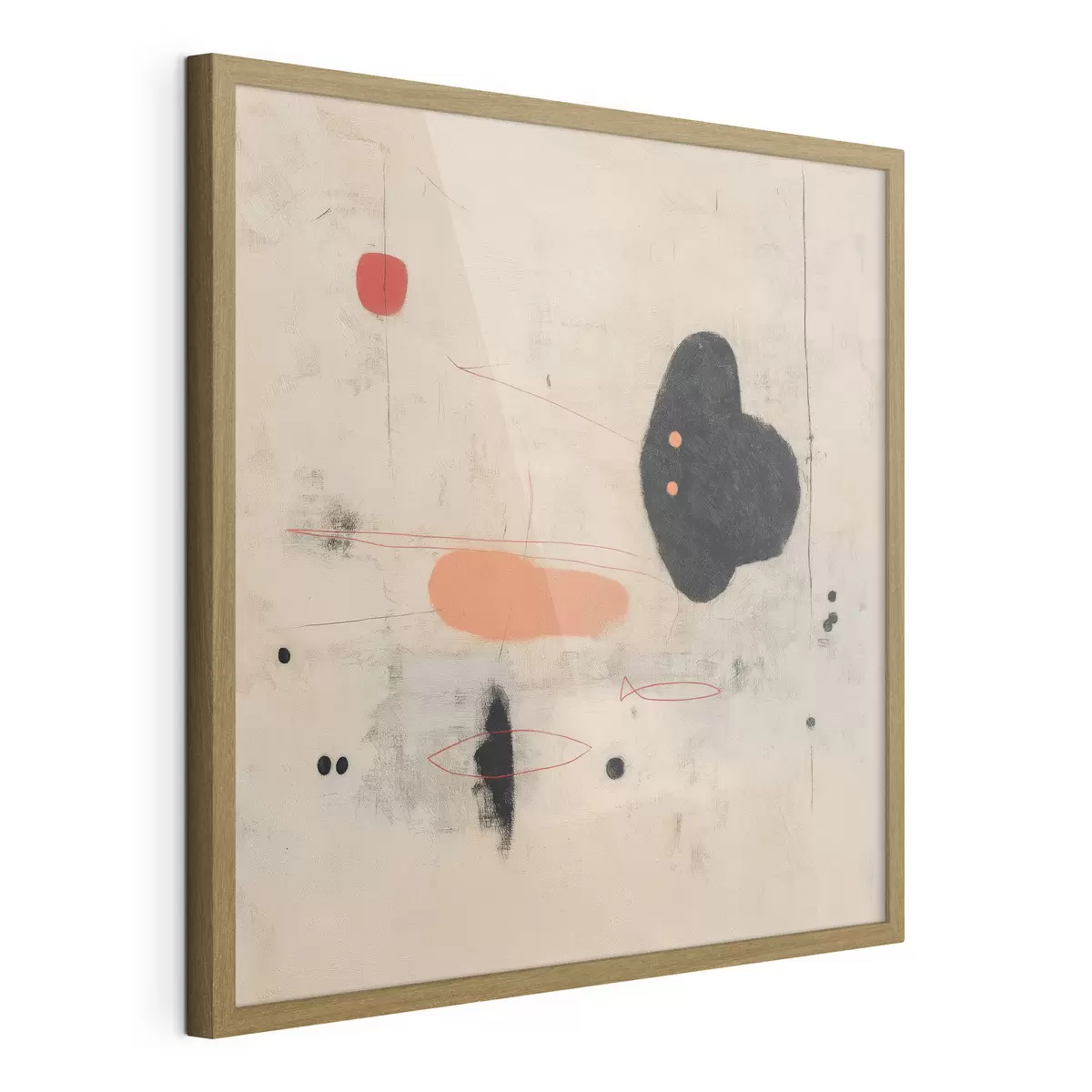 Poster Dessin abstrait minimaliste avec des accents noirs et corail f46159