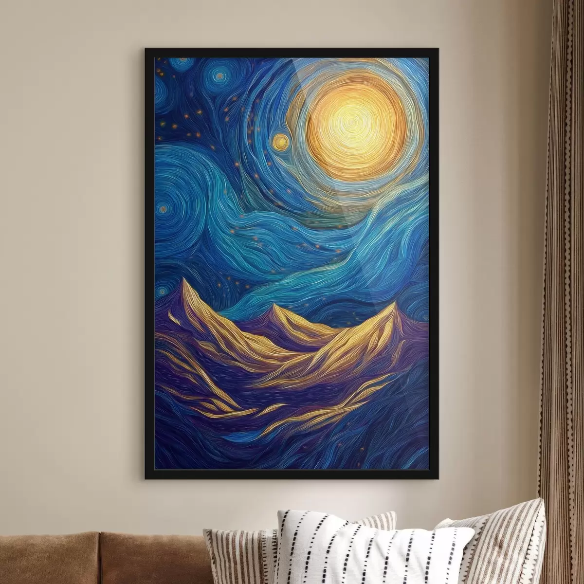 Poster Ciel étoilé lumineux au-dessus des sommets montagneux f46168