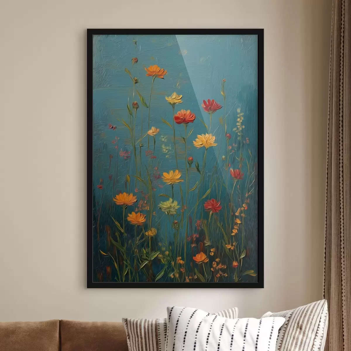 Poster Fleurs sauvages sur fond turquoise foncé f46169