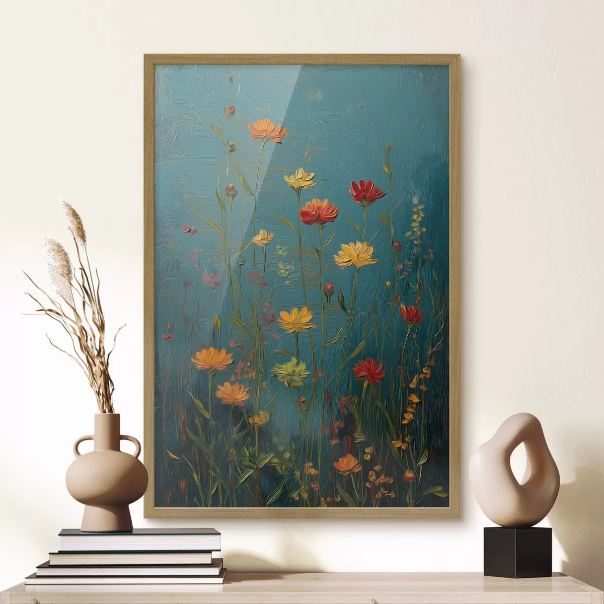Poster Fleurs sauvages sur fond turquoise foncé f46169