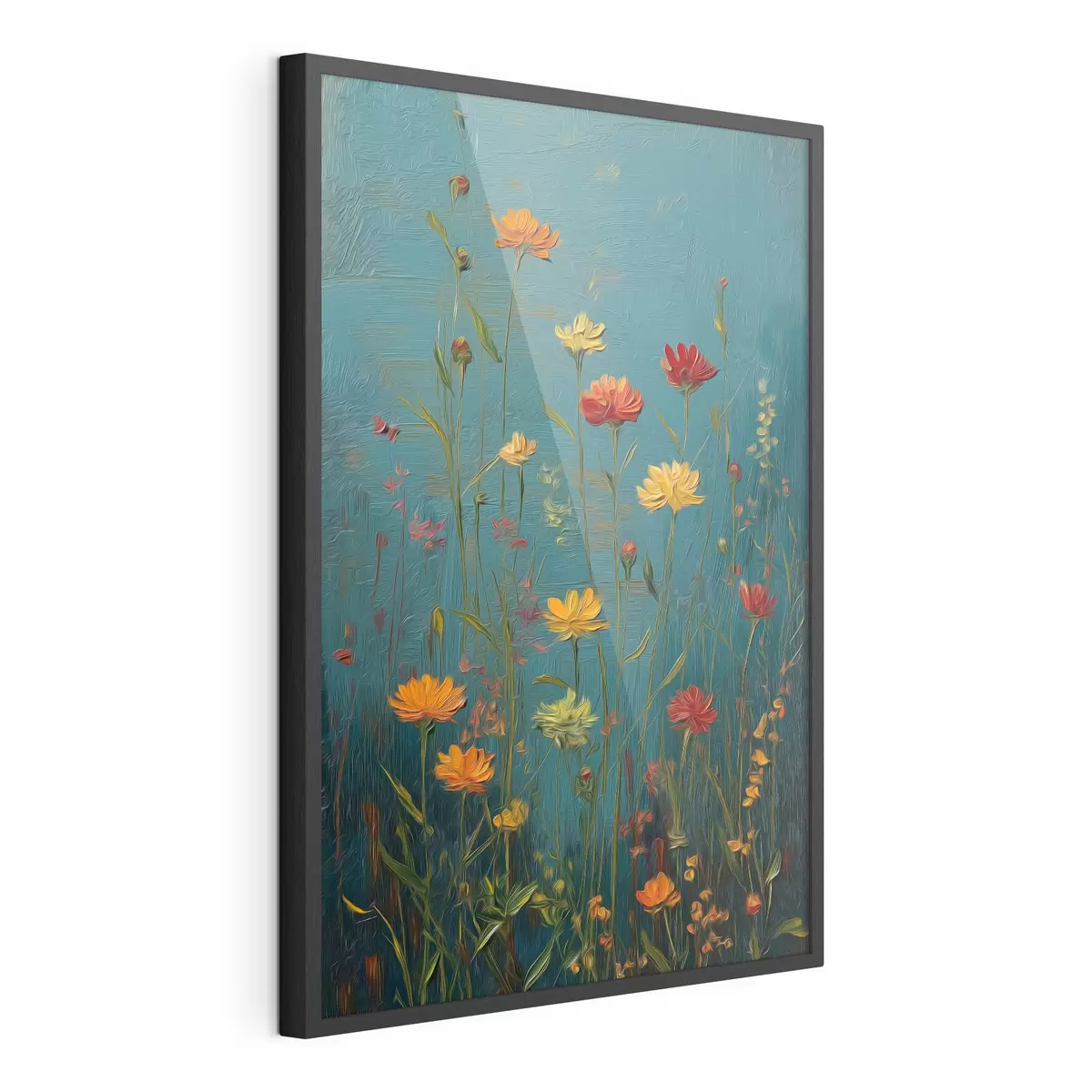 Poster Fleurs sauvages sur fond turquoise foncé f46169