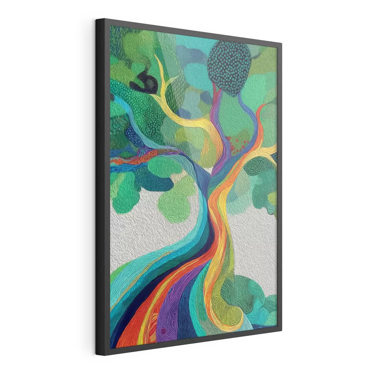 Poster Arbre aux branches arc-en-ciel sur fond vert f46173