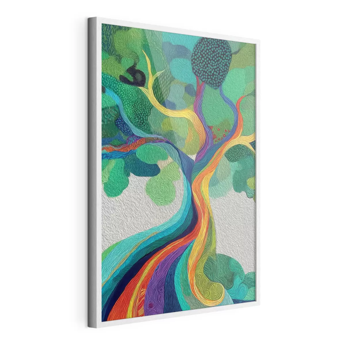 Poster Arbre aux branches arc-en-ciel sur fond vert f46173
