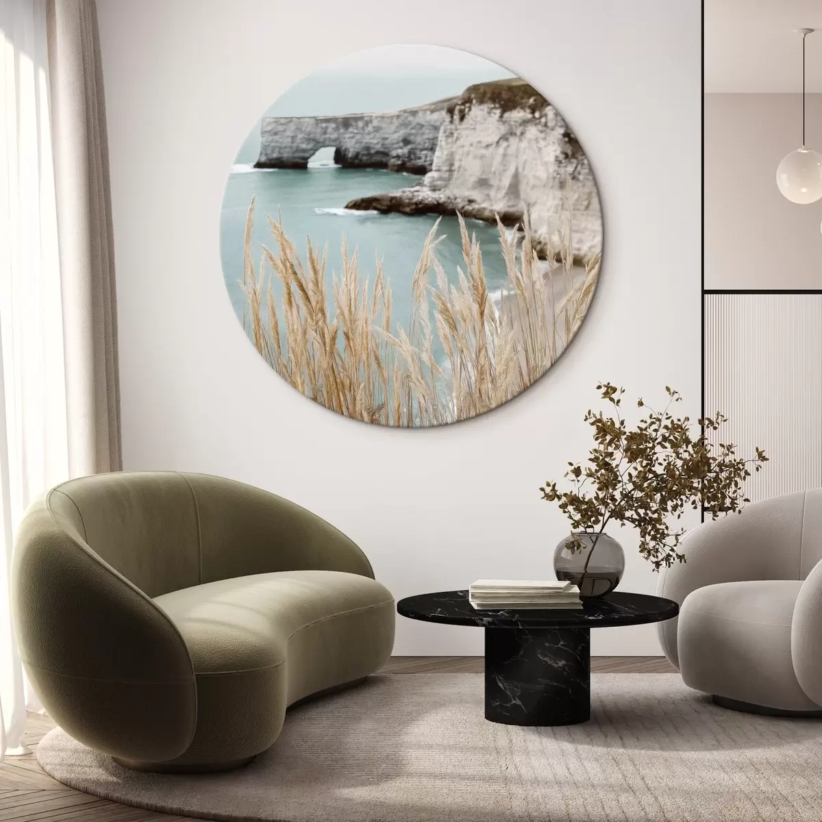 Tableaux rondes Falaises côtières avec des roseaux au premier plan r46141