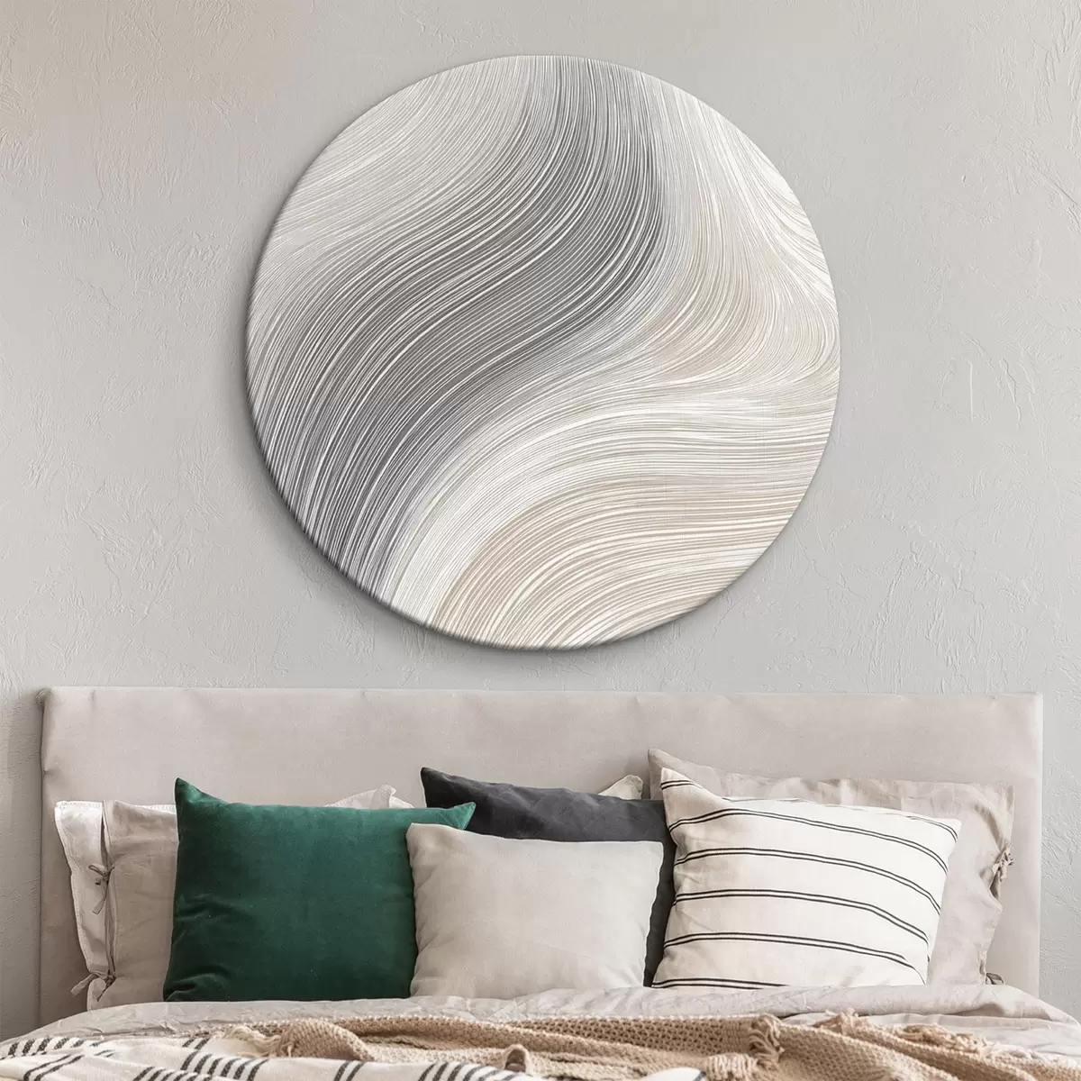 Tableaux rondes Lignes abstraites et fluides dans des tons neutres r46154